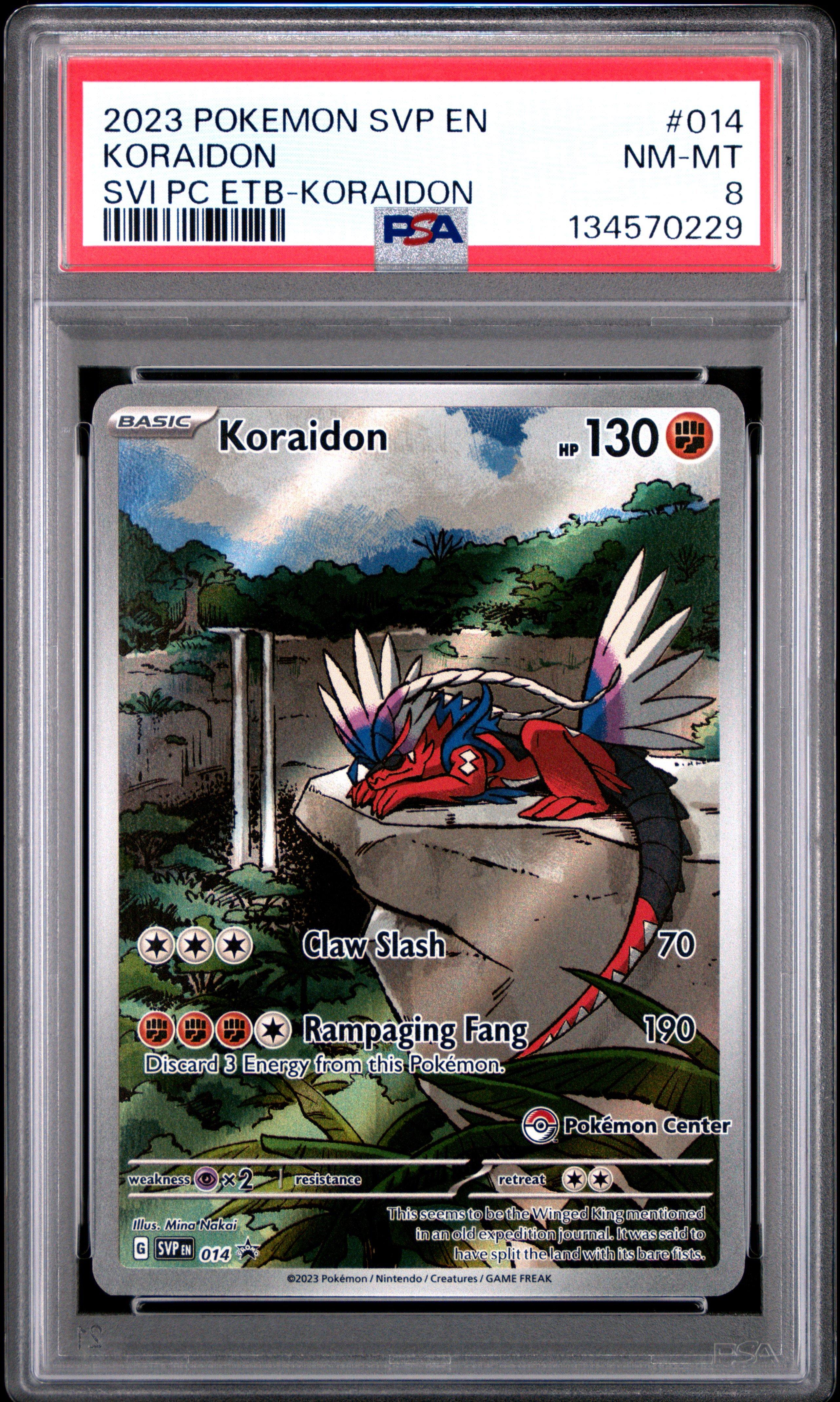 2023 Pokemon Svp En-sv Black Star Promo 014 Koraidon Scarlet & Violet Pokemon Center Elite Trainer Box-koraidon PSA 8