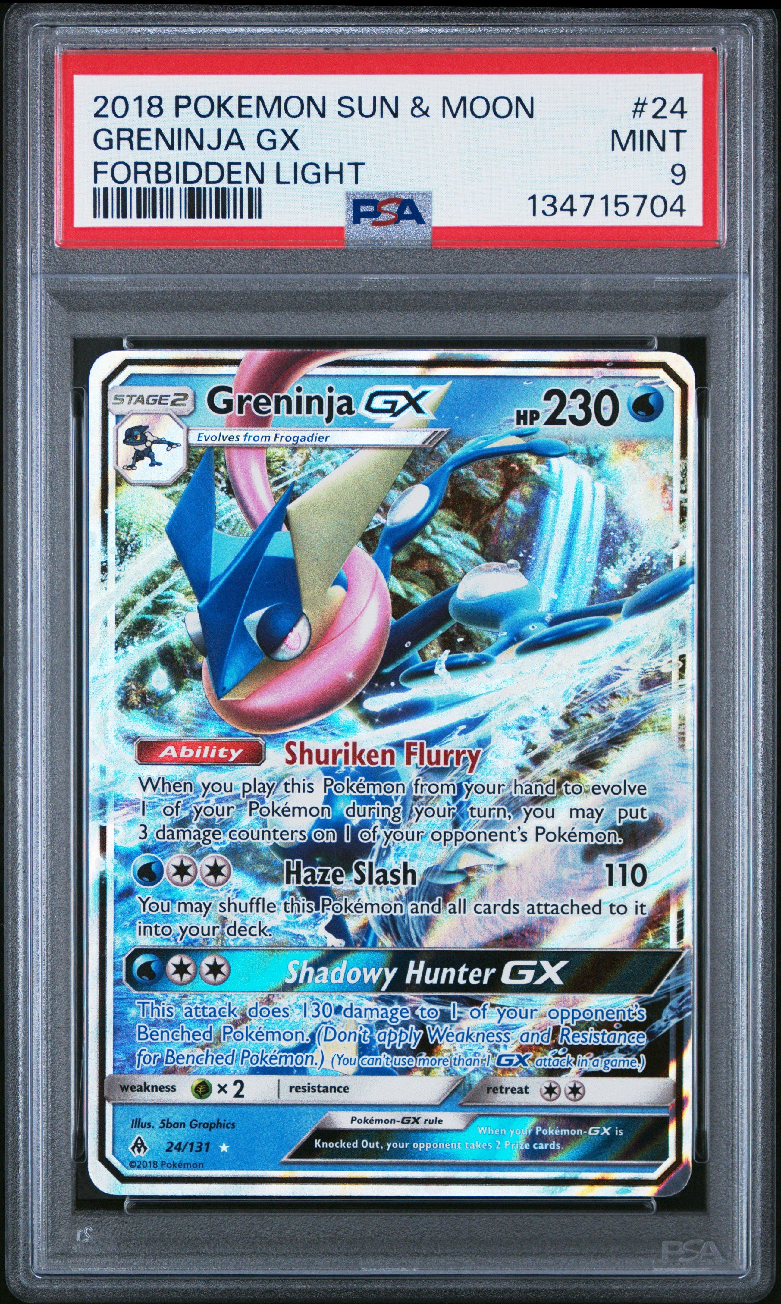 2018 Pokemon Sun & Moon Forbidden Light 24 Greninja Gx PSA 9
