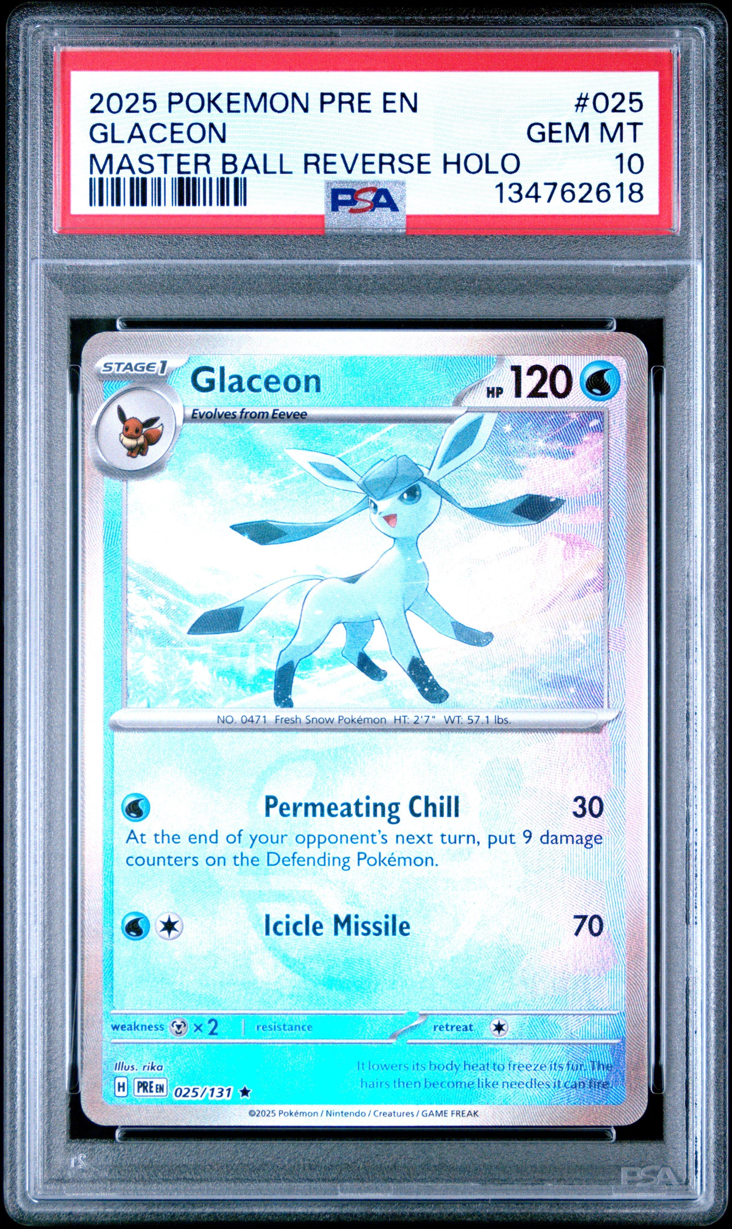 2025 Pokemon Pre En-prismatic Evolutions 025 Glaceon Master Ball