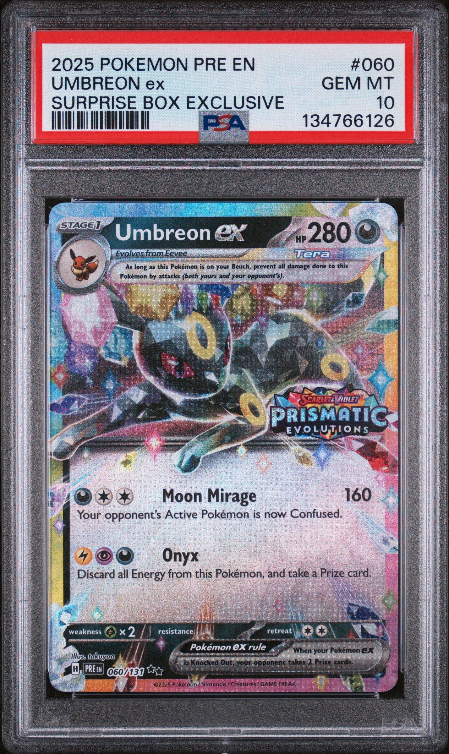 2025 Pokemon Pre En-prismatic Evolutions 060 Umbreon Ex Surprise Box  Exclusive PSA 10 Graded Card | GameStop