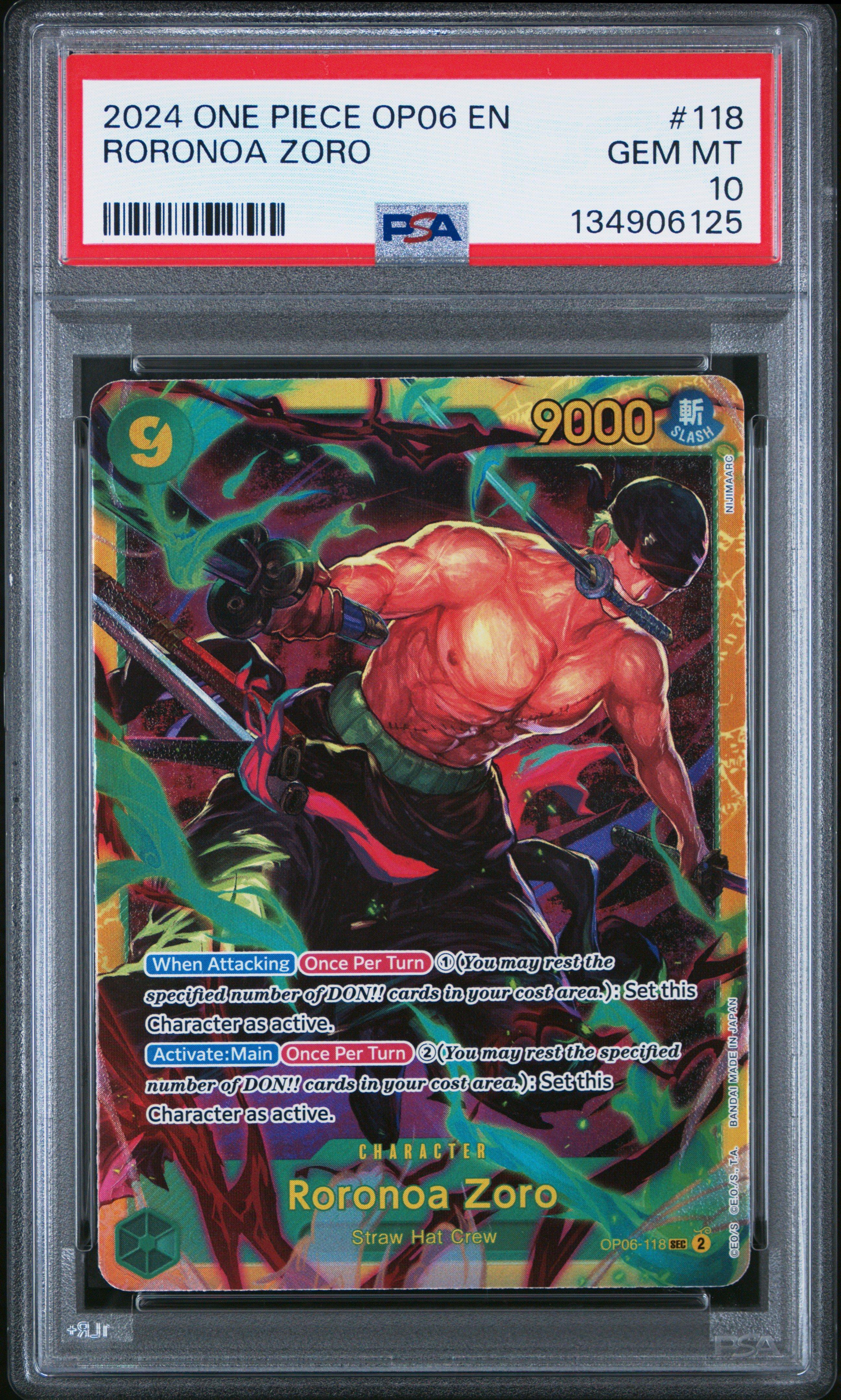 2024 One Piece Op06-wings Of The Captain 118 Roronoa Zoro PSA 10