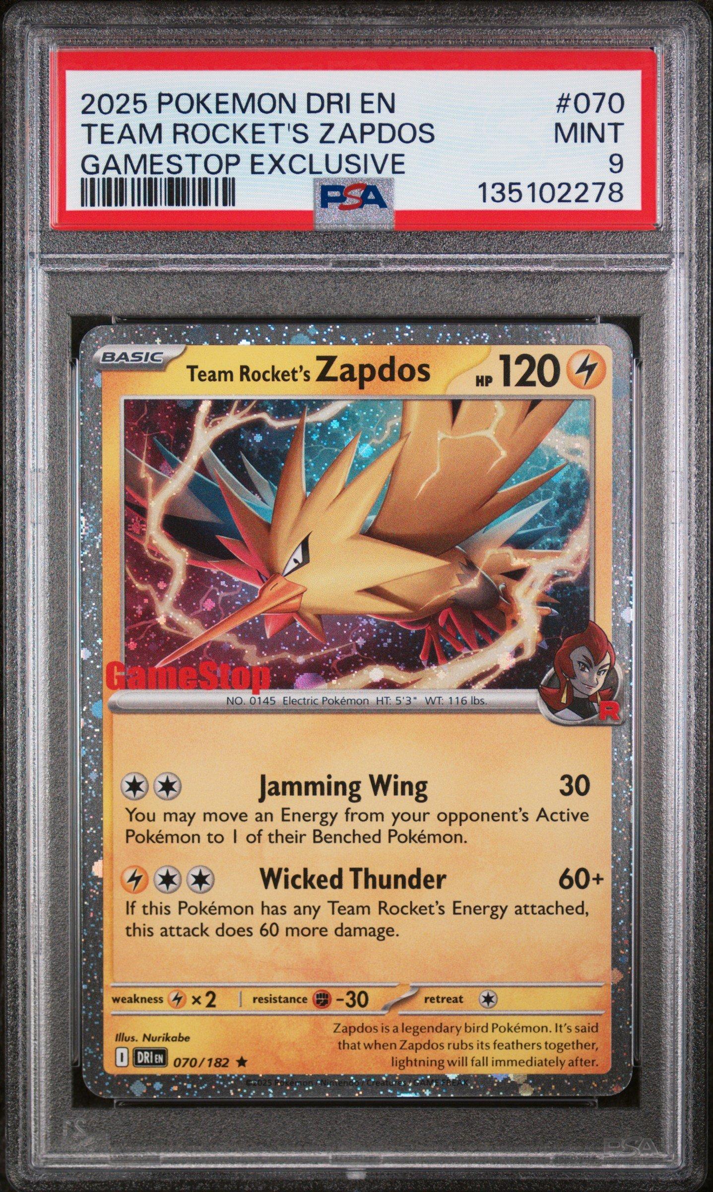 2025 Pokemon Dri En-destined Rivals 070 Team Rocket's Zapdos Gamestop  Exclusive PSA 9 Graded Card | GameStop