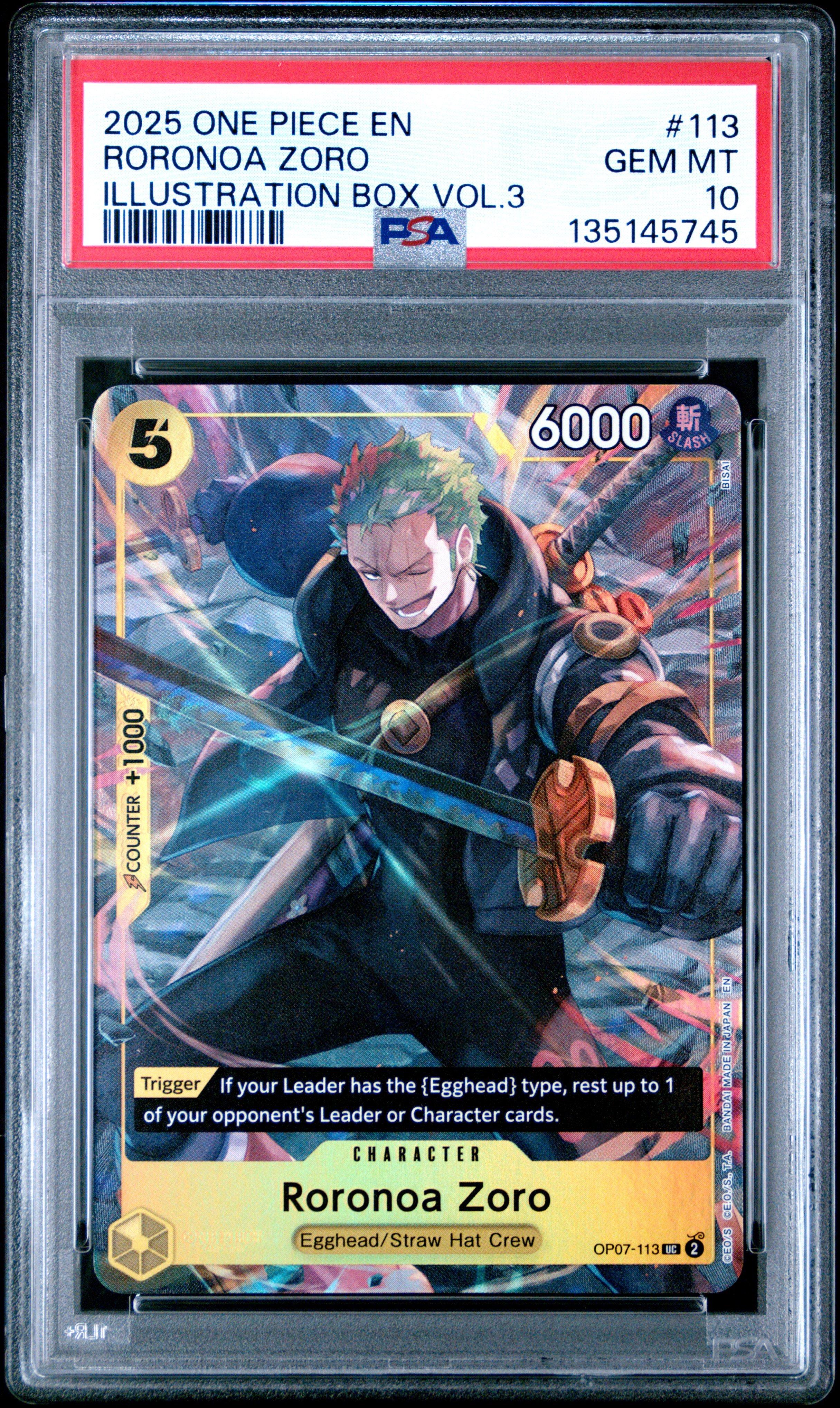 2025 One Piece Promos 113 Roronoa Zoro Illustration Box Vol.3 PSA