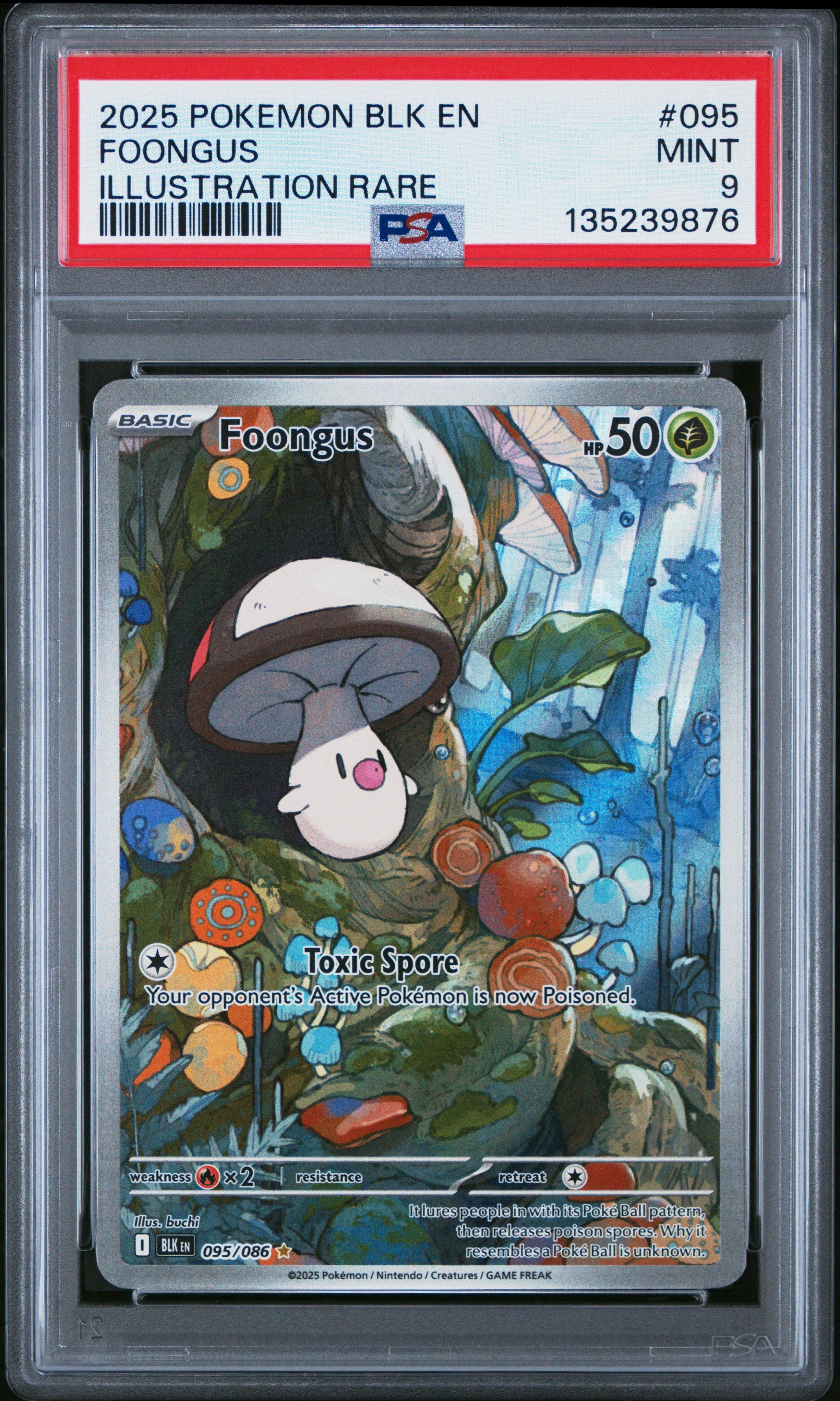 2025 Pokemon Blk En-black Bolt 095 Foongus Illustration Rare PSA 9