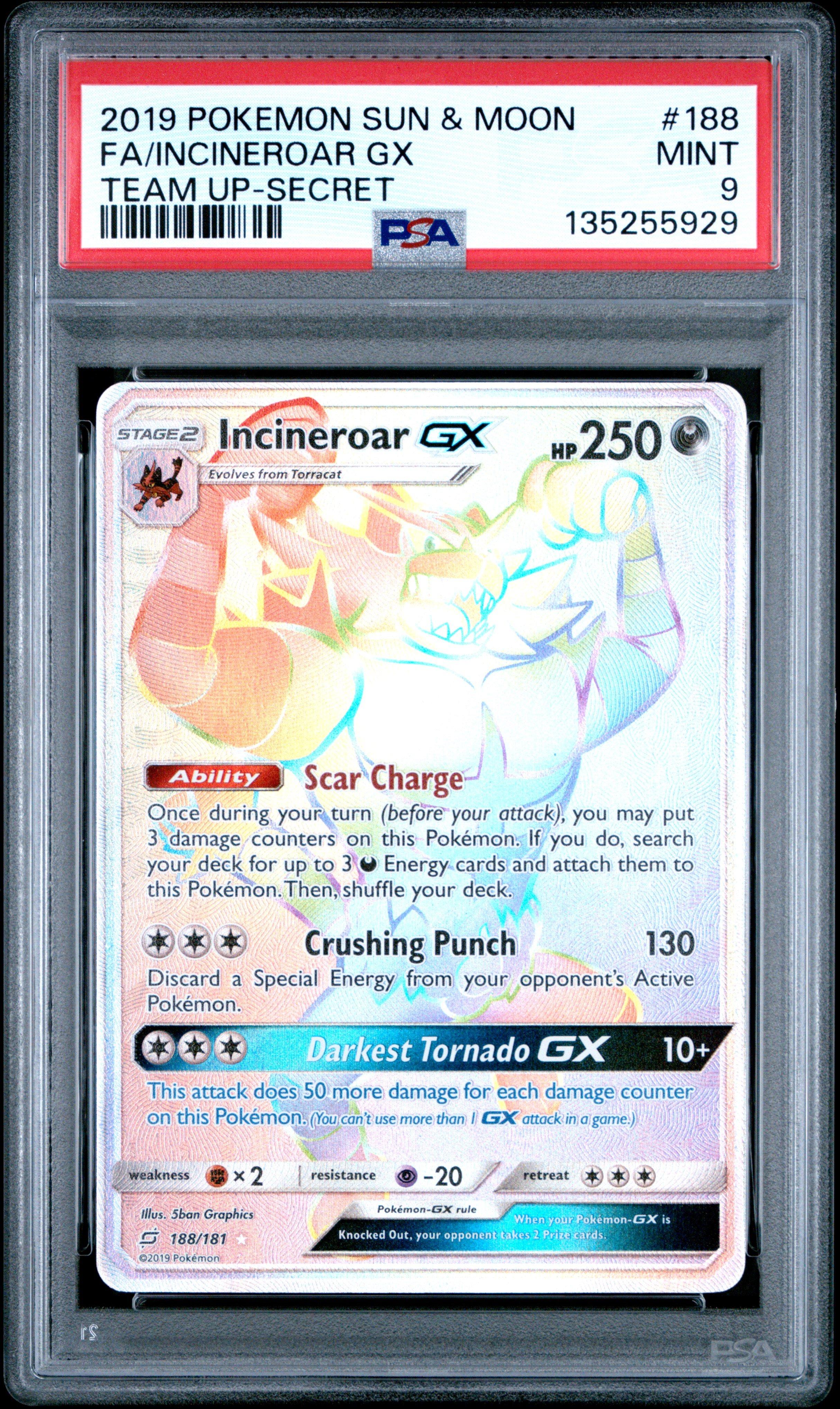 2019 Pokemon Sun & Moon Team Up 188 Full Art/incineroar Gx Secret PSA 9  Graded Card | GameStop