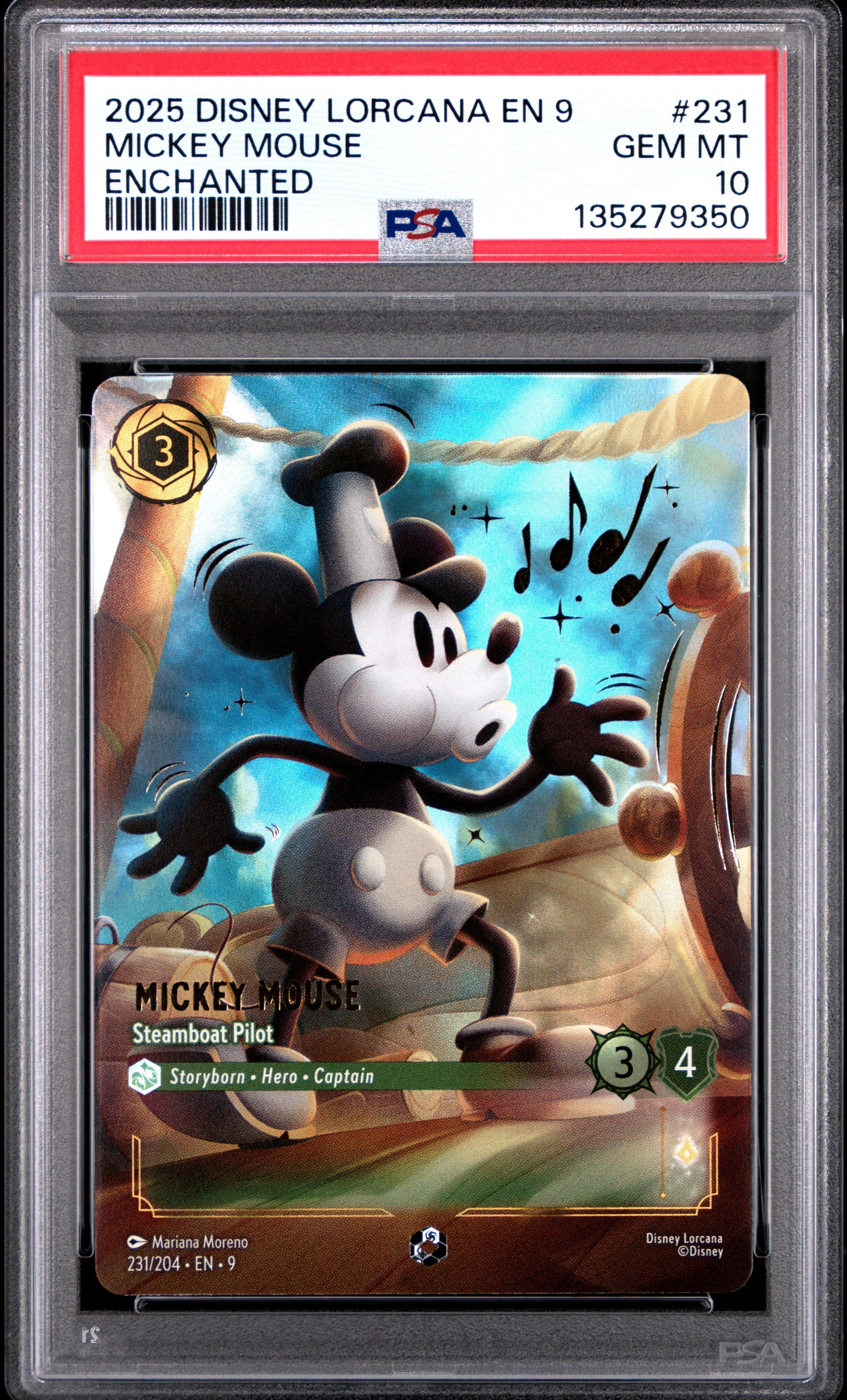 2025 Disney Lorcana En 9-fabled 231 Mickey Mouse - Steamboat Pilot Enchanted PSA 10