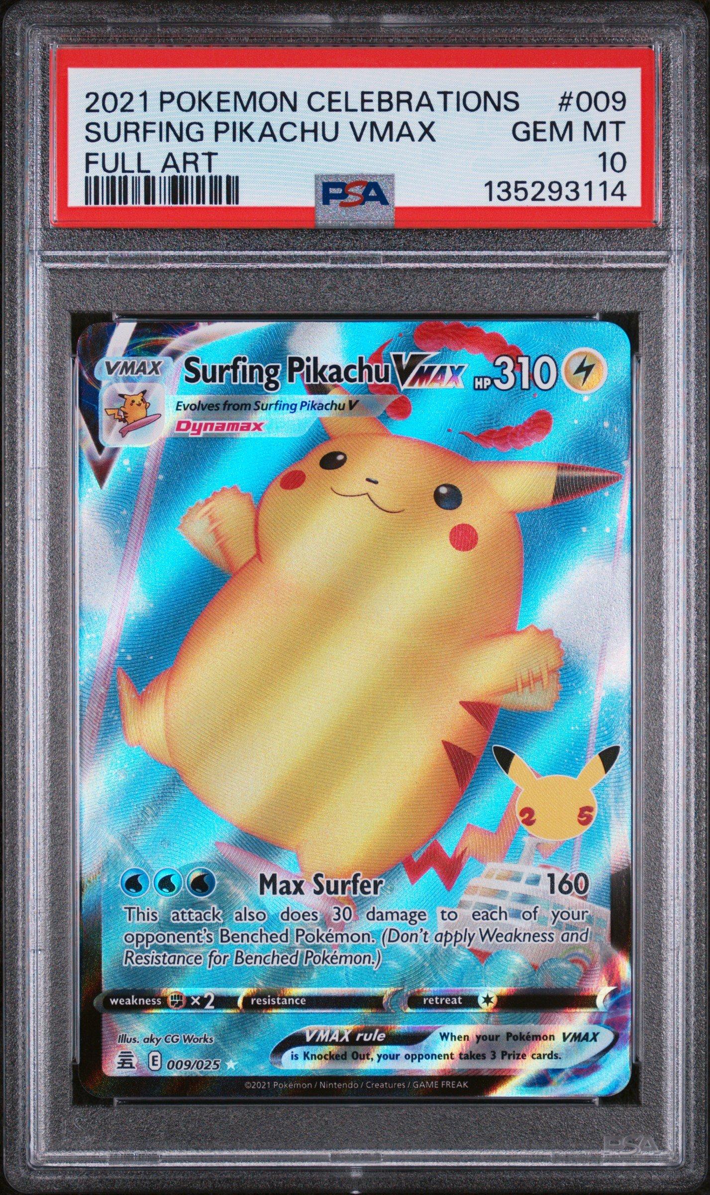 2021 Pokemon Celebrations 009 Full Art/surfing Pikachu Vmax PSA 10