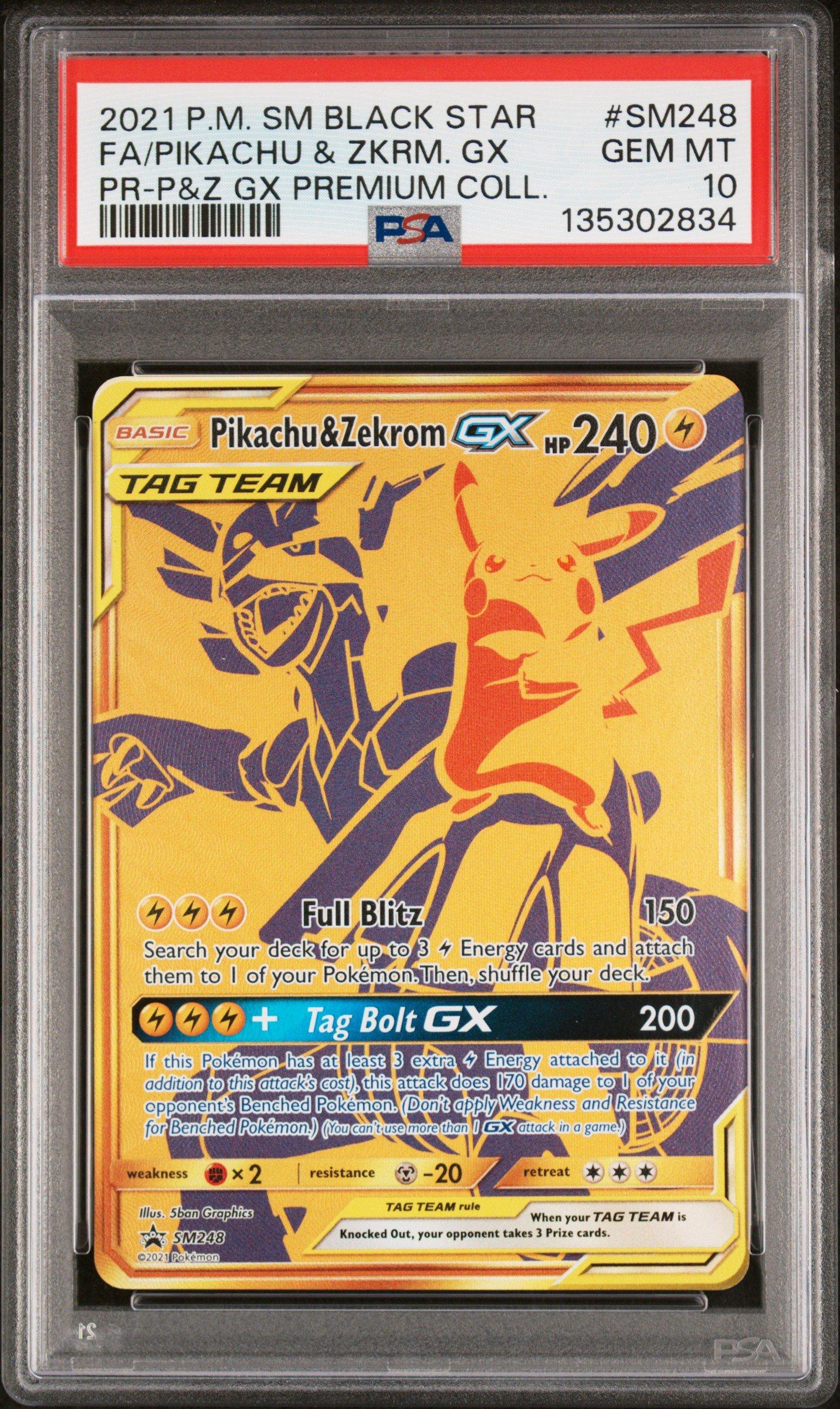 2021 Pokemon Sm Black Star Promo Sm248 Full Art/pikachu & Zekrom Gx Pikachu  & Zekrom Gx Premium Collection PSA 10 Graded Card | GameStop