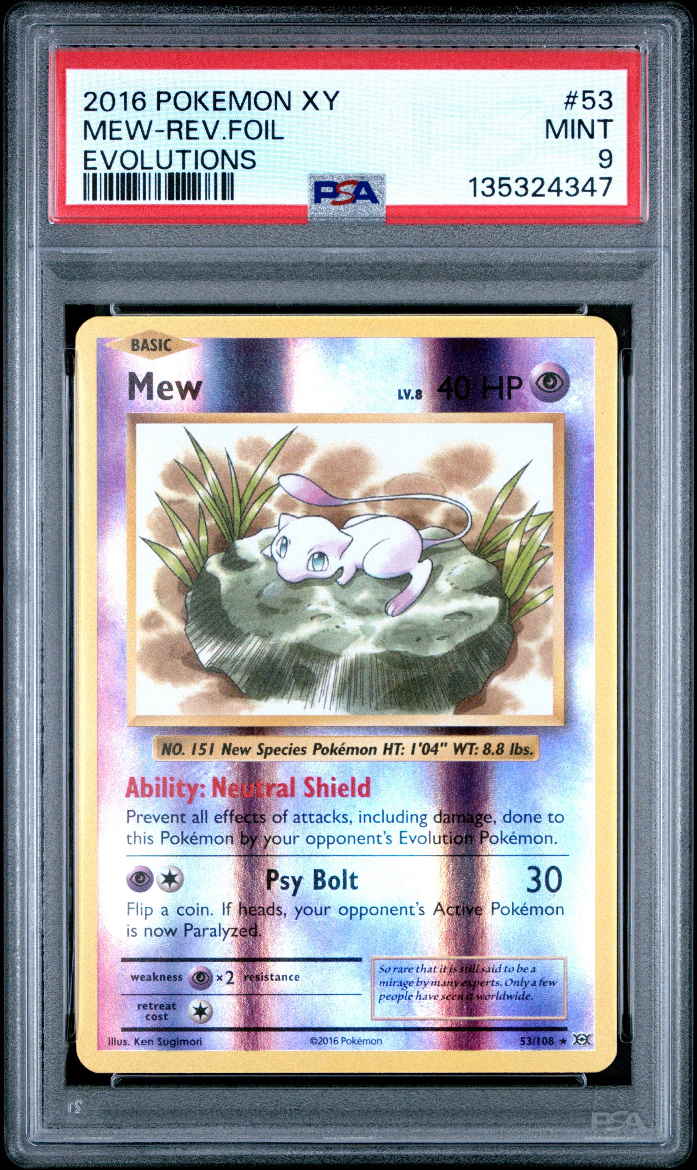 2016 Pokemon Xy Evolutions 53 Mew-reverse Foil PSA 9 Graded Card