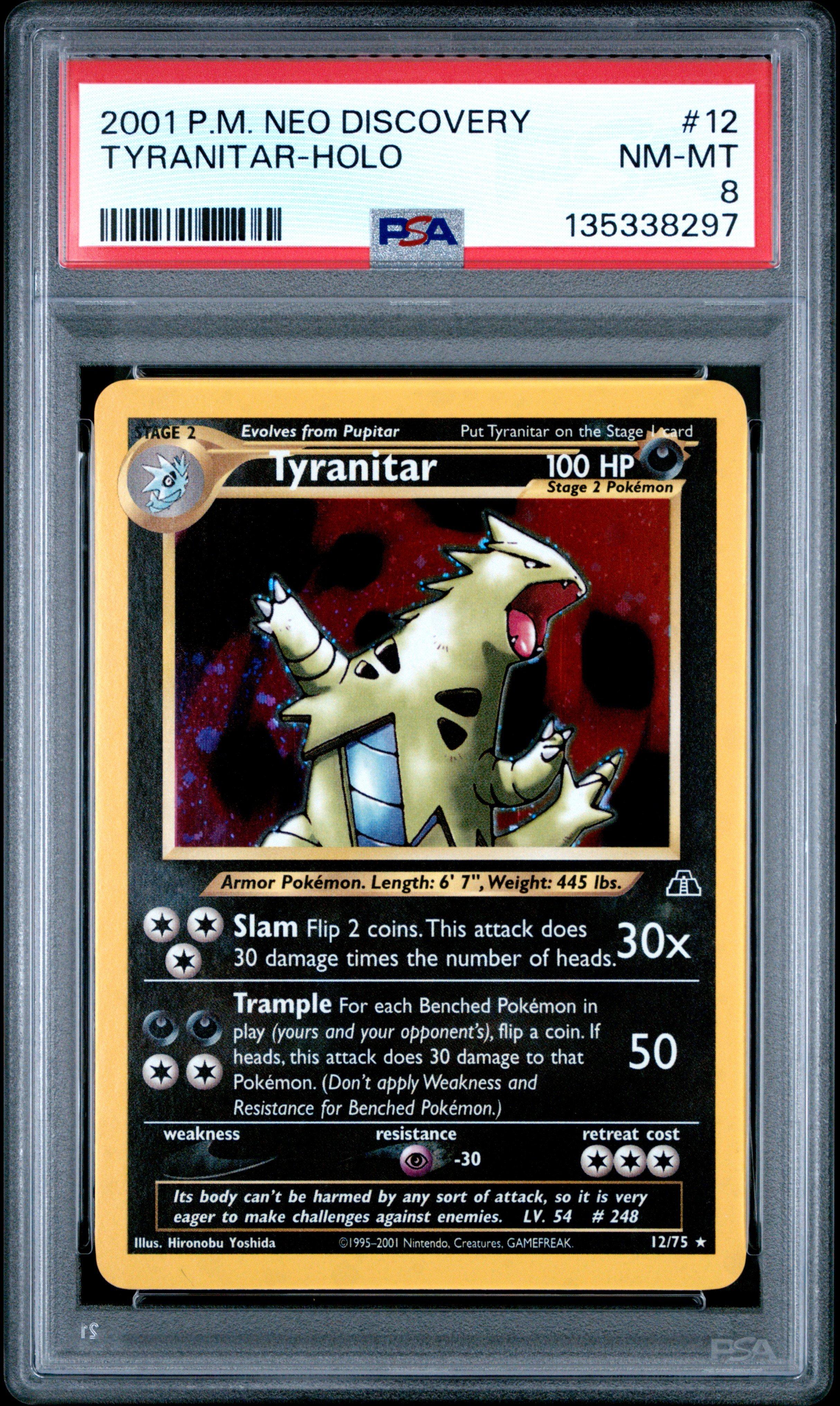 tyranitar pokemon card holo 2001 Neo Discovery 12 Tyranitar-holo PSA 8 Graded Darkness Dark Mountain (150+) Discard the top 2 cards of your deck Pokemon Card - Neo Destiny