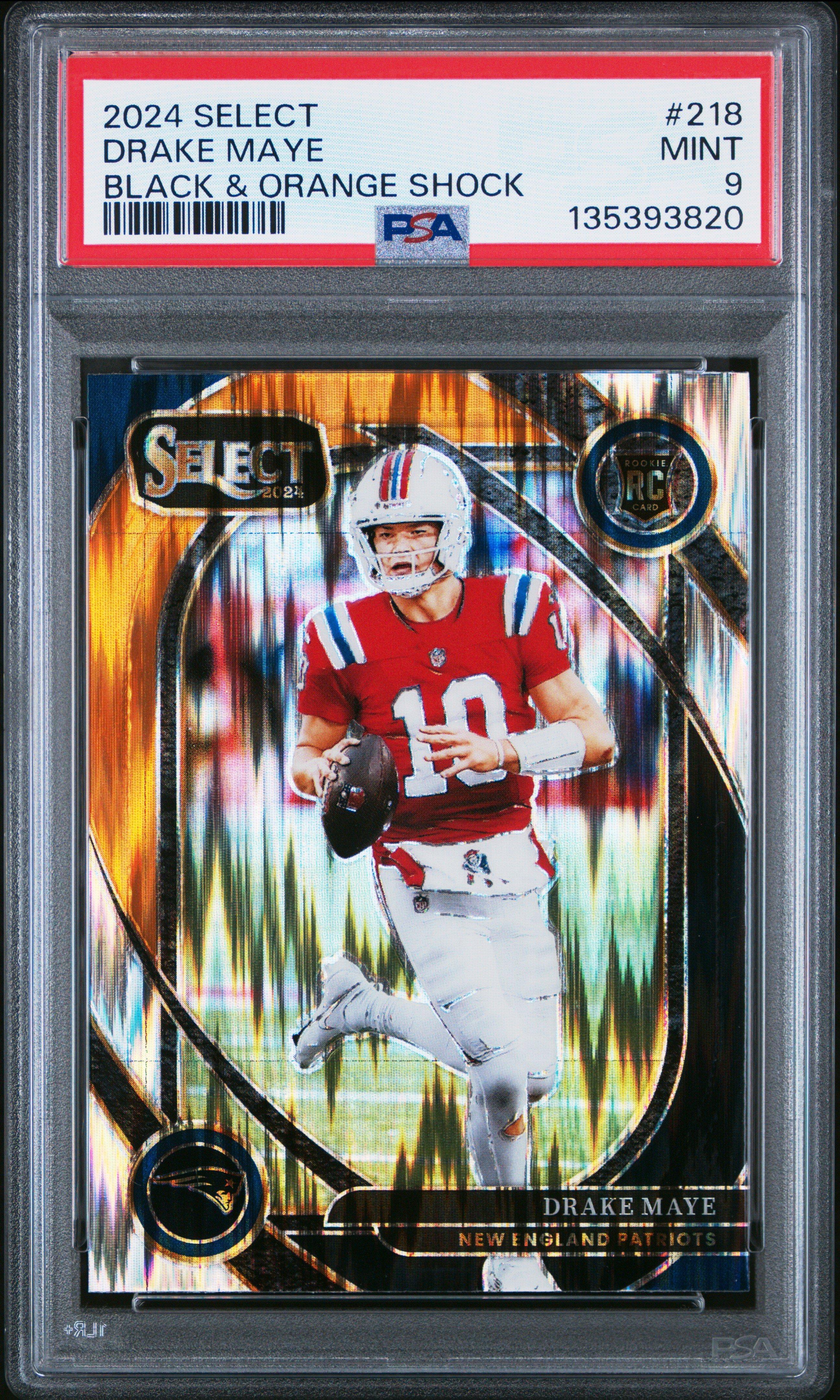 2024 Panini Select 218 Drake Maye Black & Orange Shock PSA 9