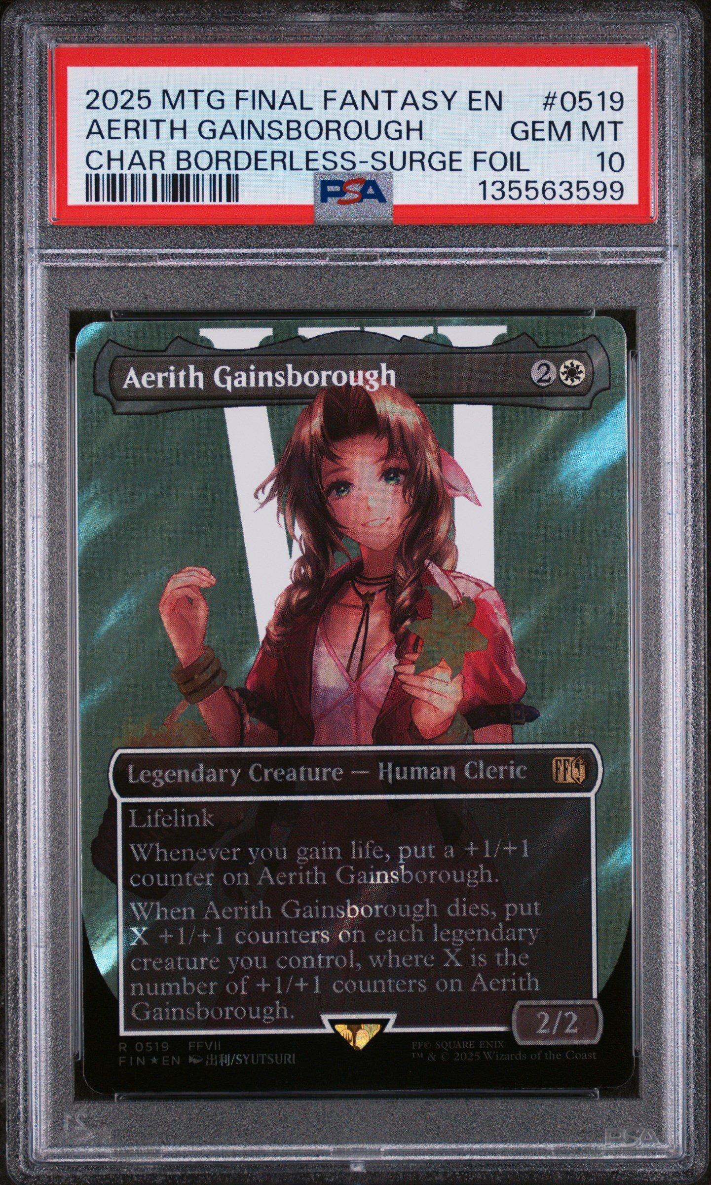 2025 Magic The Gathering Final Fantasy 0519 Aerith Gainsborough Character Borderless-surge Foil PSA 10