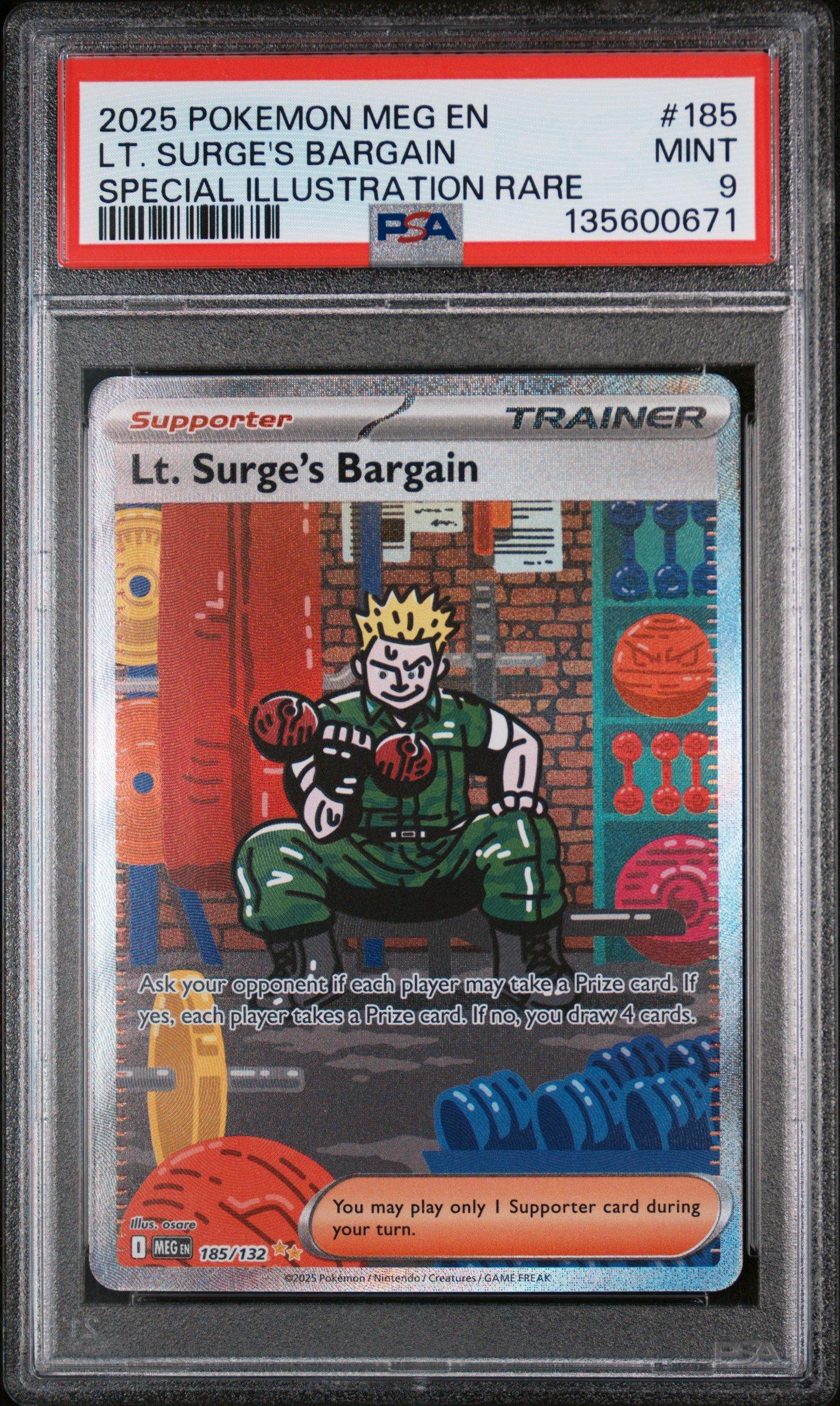 2025 Pokemon Meg En-mega Evolution 185 Lt. Surge's Bargain Special  Illustration Rare PSA 9 Graded Card | GameStop