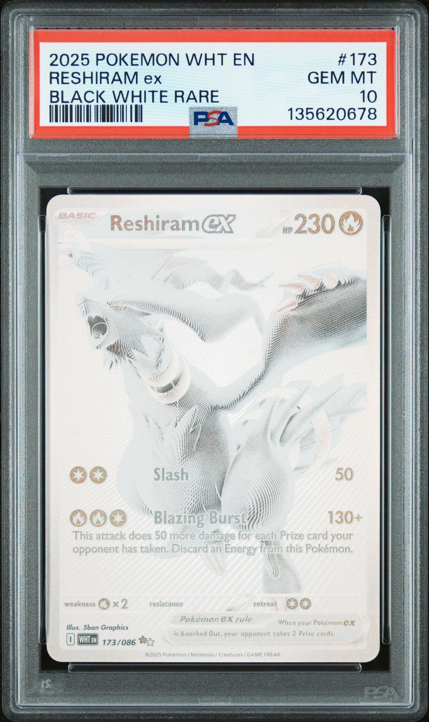 2025 Pokemon Wht En-white Flare 173 Reshiram Ex Black White Rare