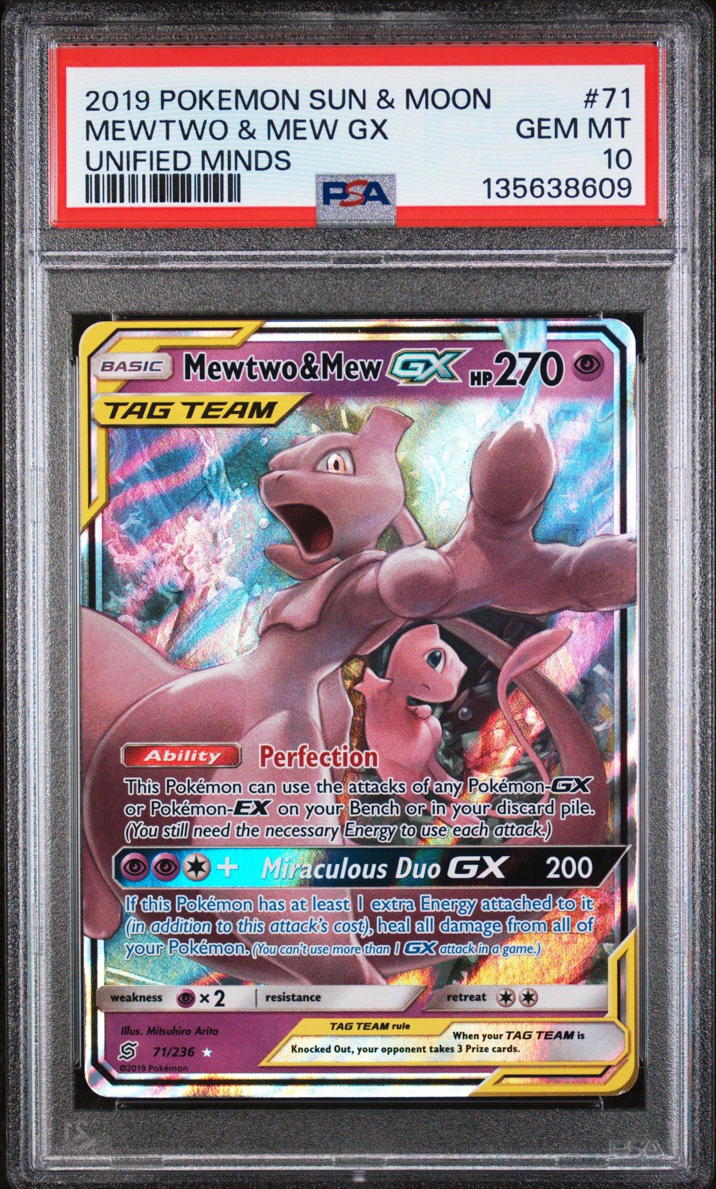 2019 Pokemon Sun & Moon Unified Minds 71 Mewtwo & Mew Gx PSA 10