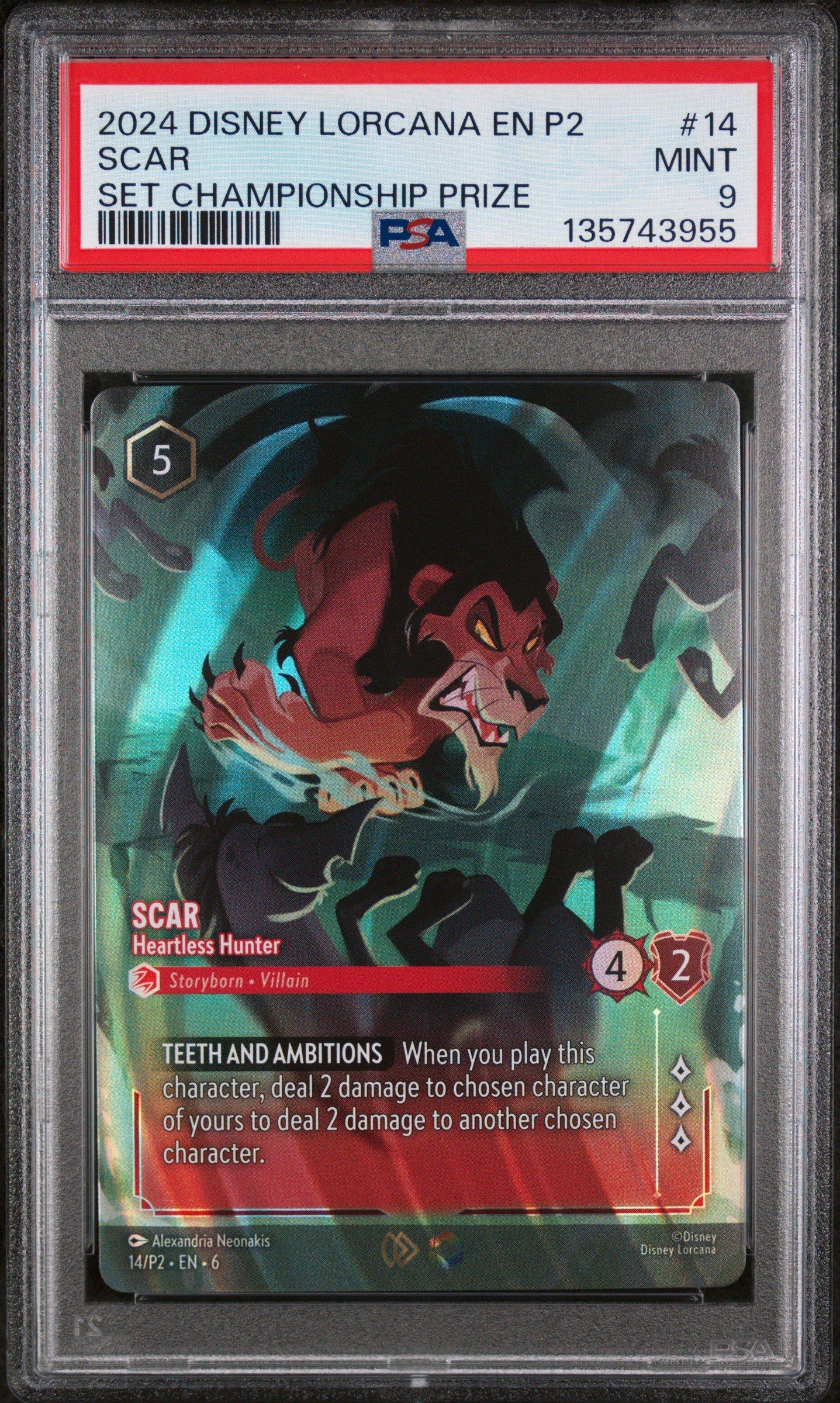 2024 Disney Lorcana En P2-promo 14 Scar - Heartless Hunter Azurite Sea Set Championship Prize PSA 9