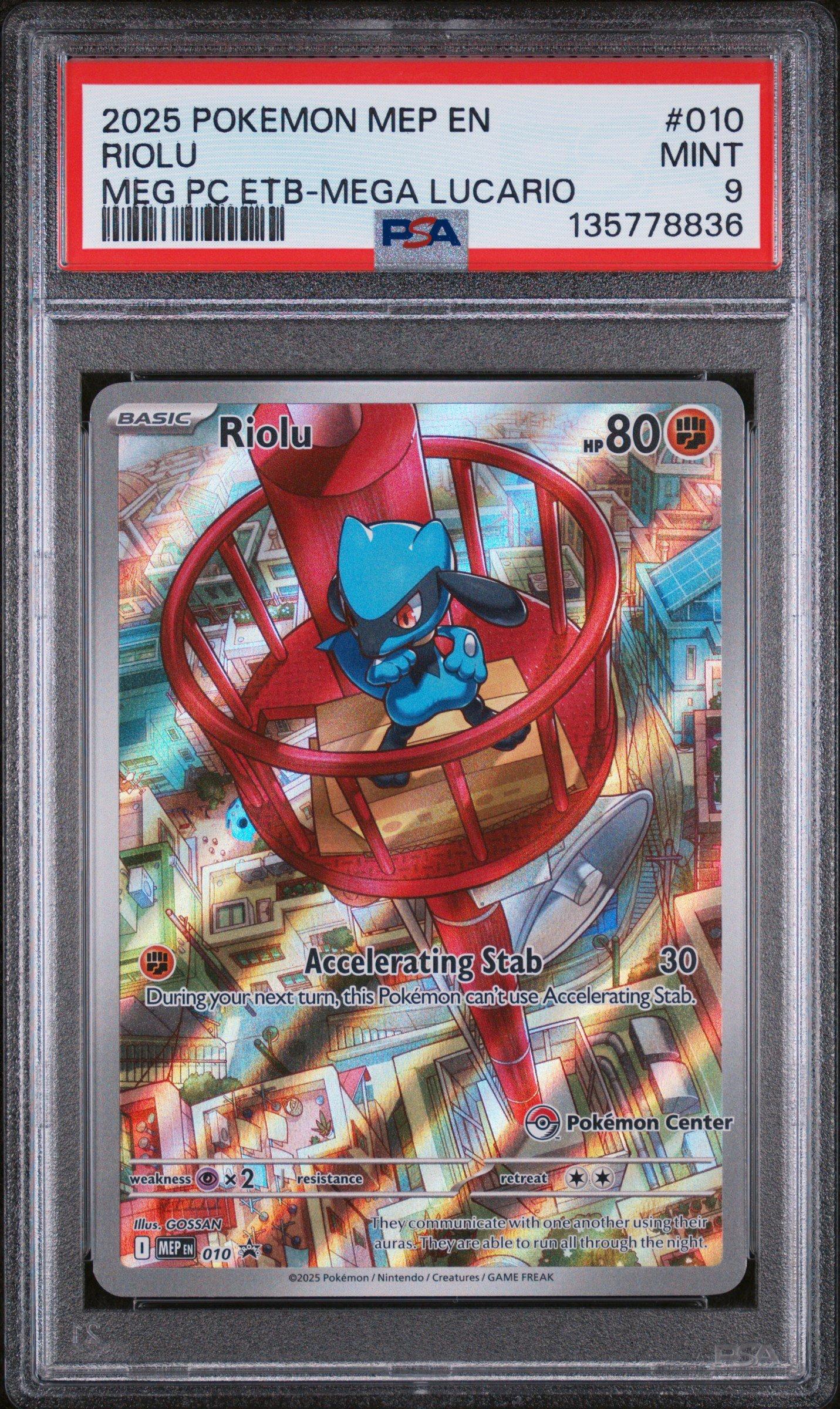 2025 Pokemon Mep En-me Black Star Promo 010 Riolu Mega Evolution Pokemon Center Elite Trainer Box-mega Lucario PSA