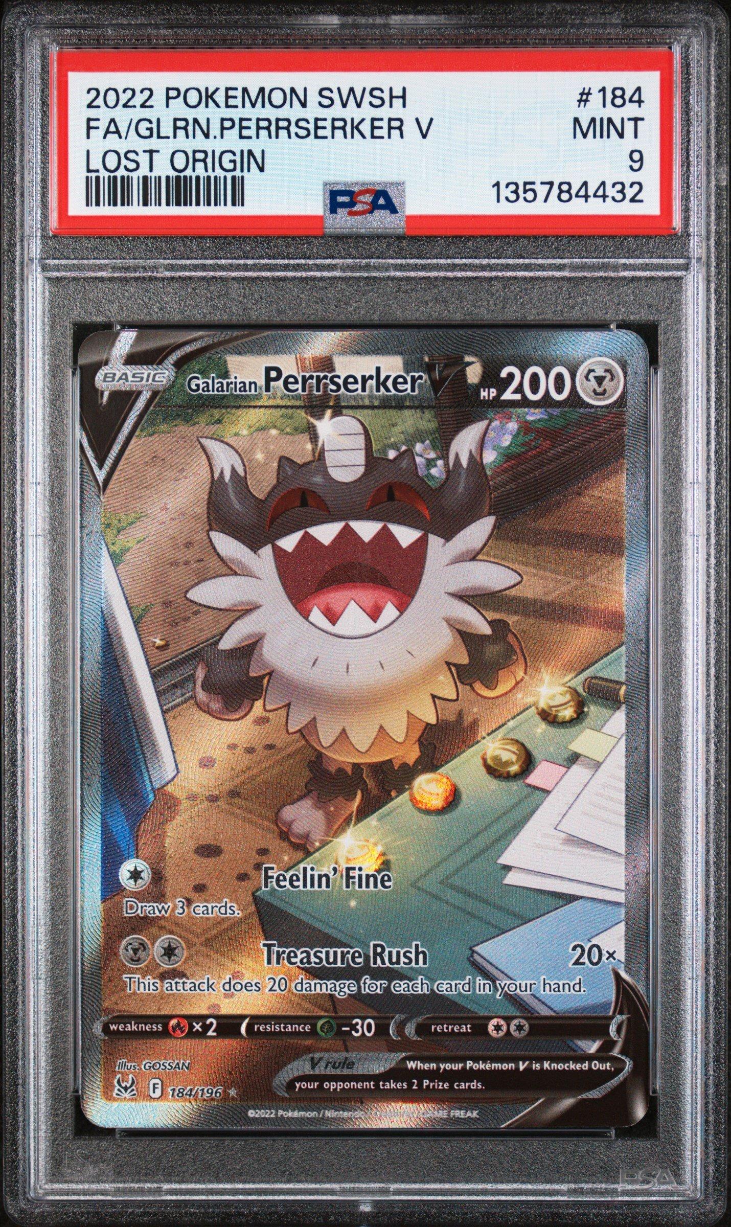 2022 Pokemon Sword & Shield Lost Origin 184 Full Art/galarian Perrserker V PSA 9