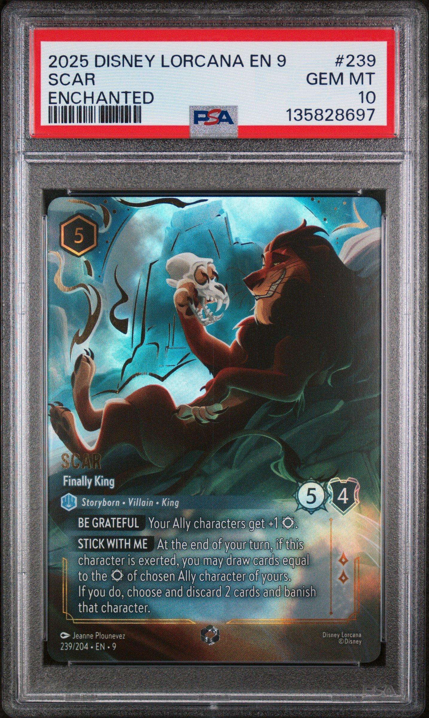 2025 Disney Lorcana En 9-fabled 239 Scar - Finally King Enchanted PSA 10