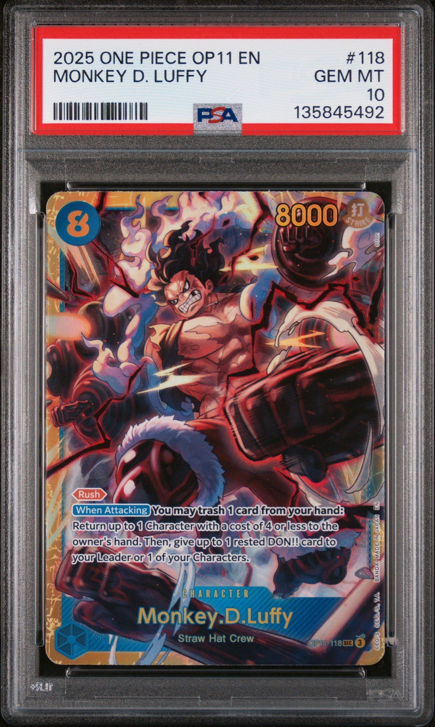 夢*コ様 美品【PSA10】ONE PIECE カード　ルフィ op11-118 2025 One Piece Op11-a Fist Of Divine Speed 118 Monkey D. Luffy PSA