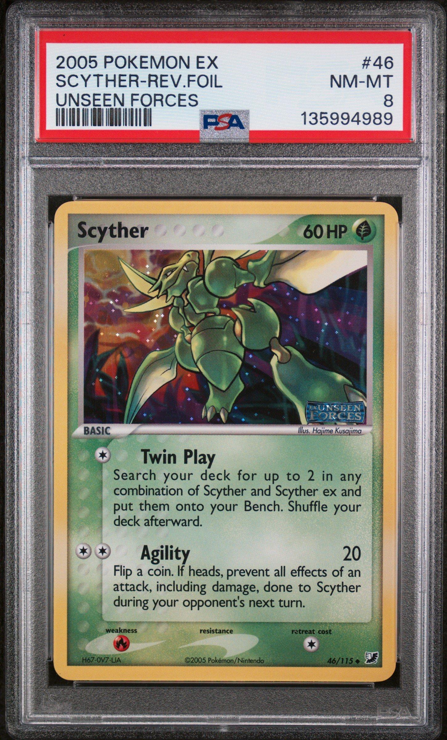 2005 Pokemon Ex Unseen Forces 46 Scyther-reverse Foil PSA 8 Graded
