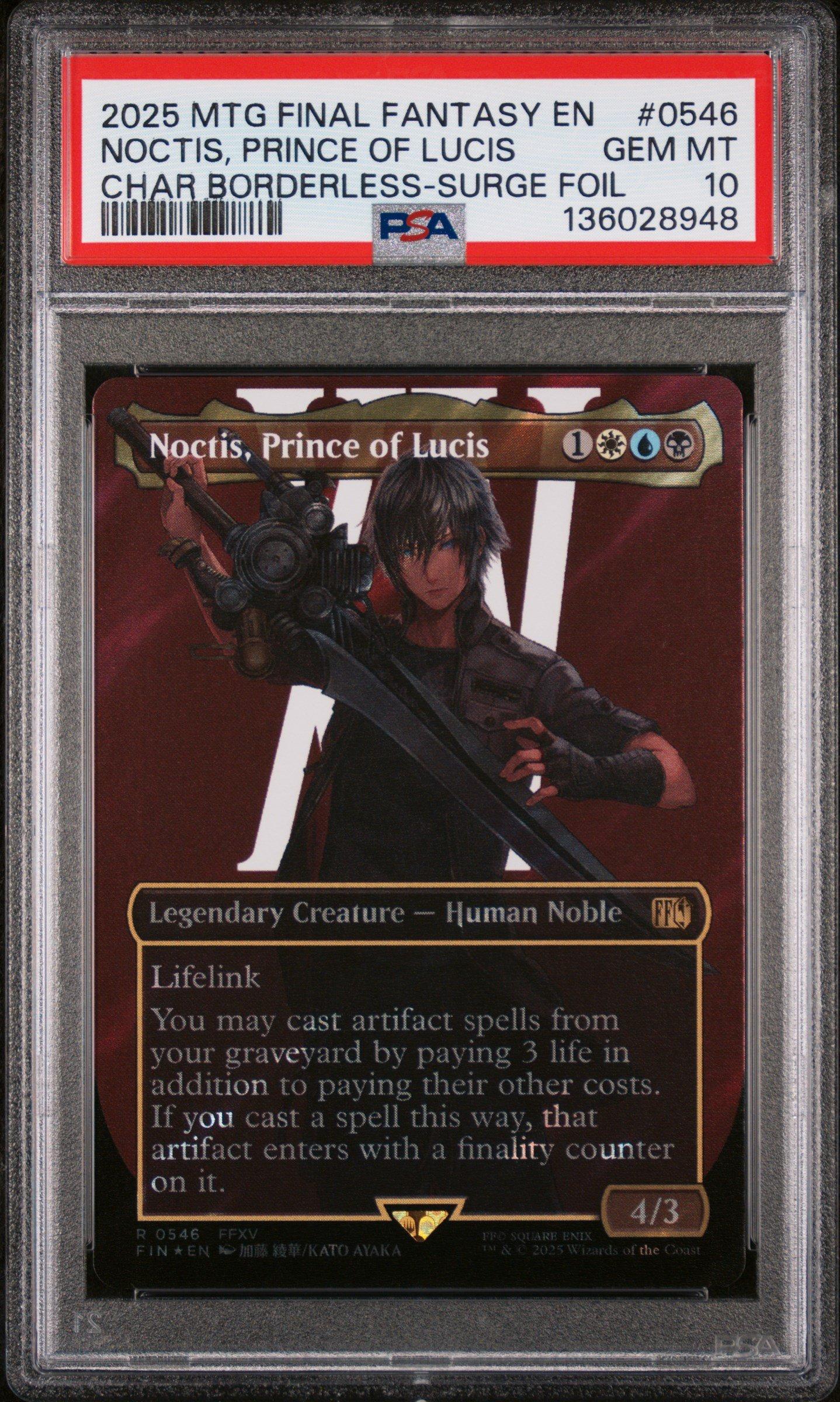 2025 Magic The Gathering Final Fantasy 0546 Noctis, Prince Of Lucis Character Borderless-surge Foil PSA 10