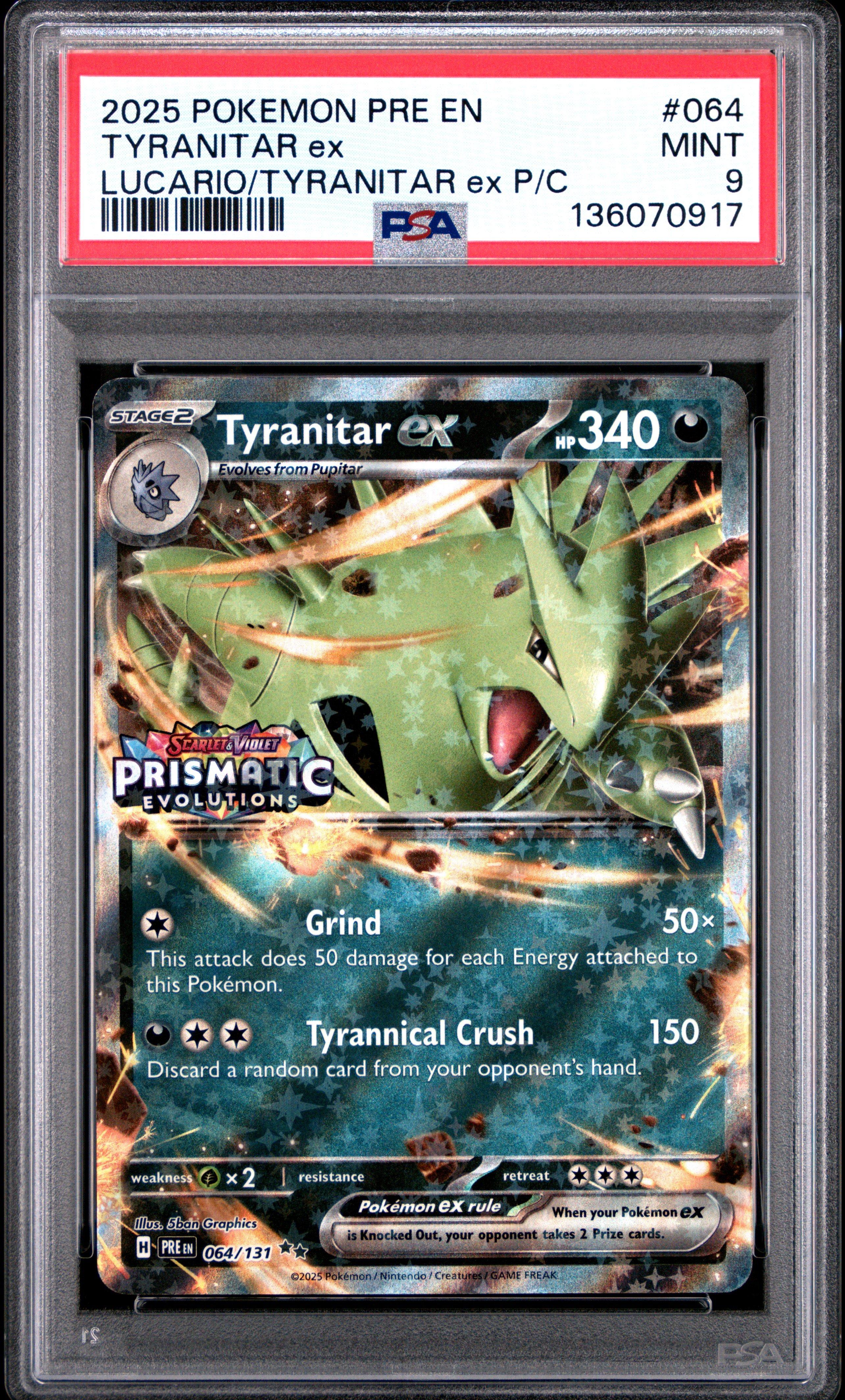 2025 Pokemon Pre En-prismatic Evolutions Tyranitar Ex Lucario Ex & Tyranitar Ex Premium Collection PSA 9