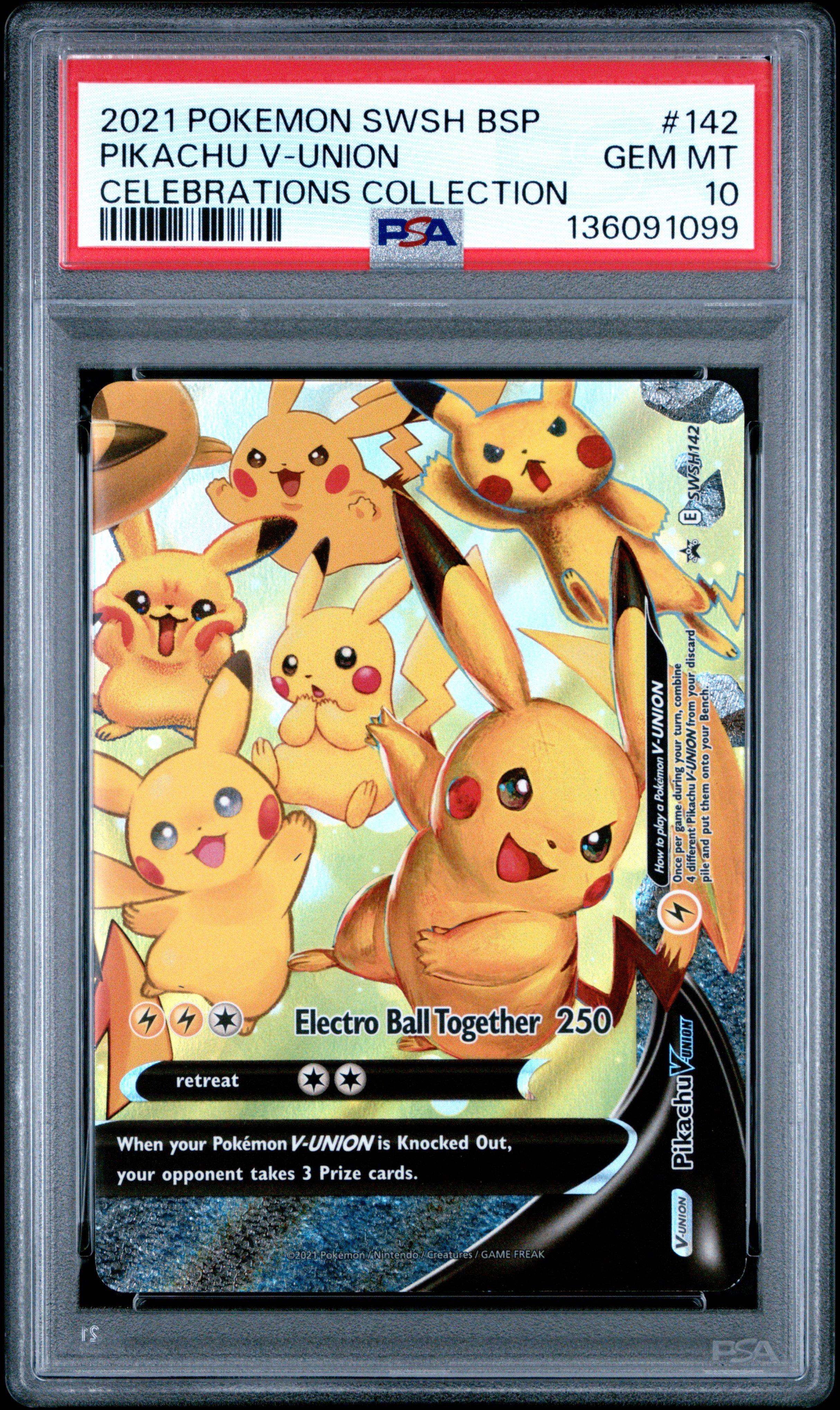 2021 Pokemon Swsh Black Star Promo 142 Pikachu V-union Celebrations  Collection PSA 10
