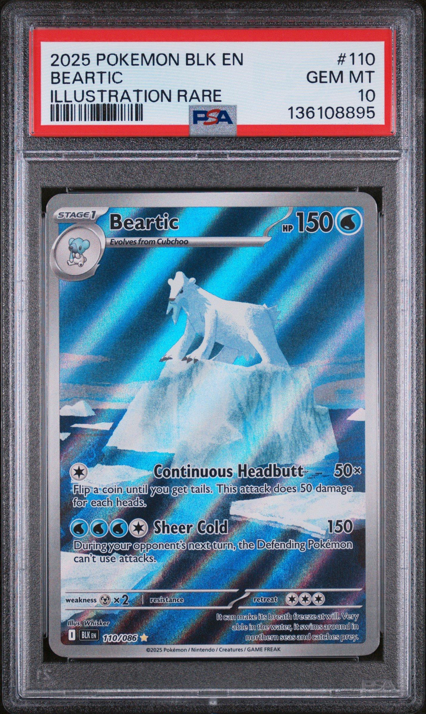 2025 Pokemon Blk En-black Bolt 110 Beartic Illustration Rare PSA