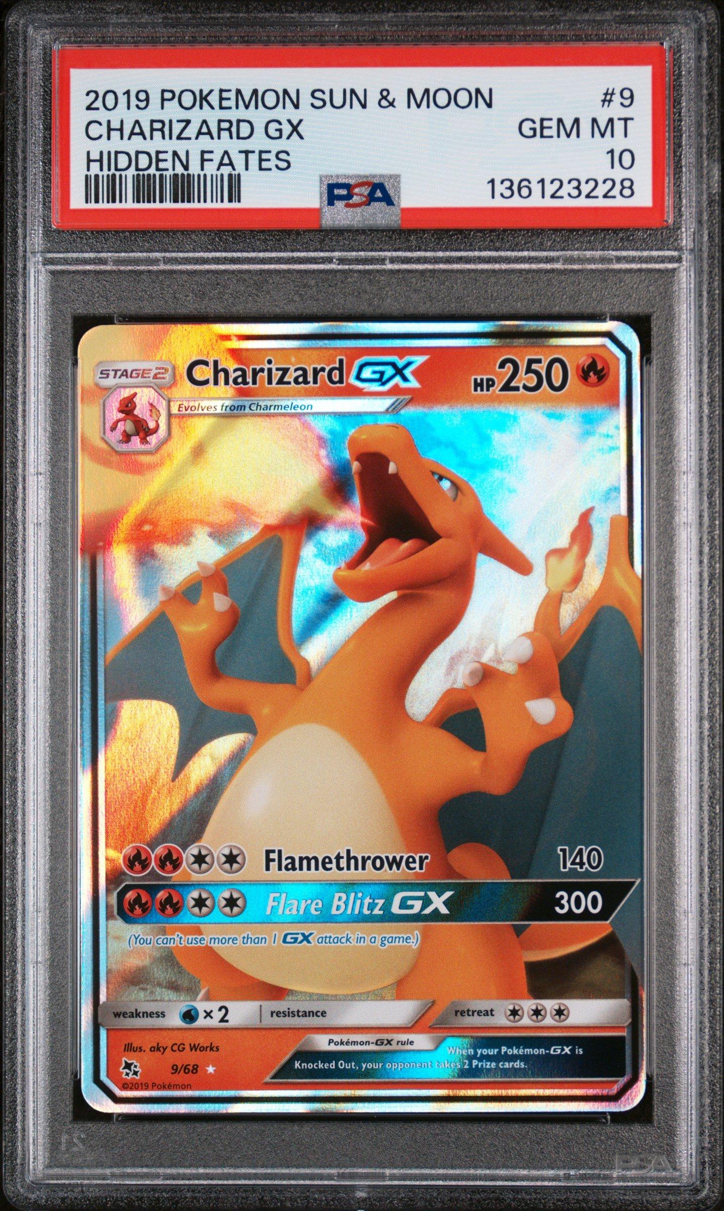 2019 Pokemon Sun & Moon Hidden Fates 9 Charizard Gx PSA 10 Graded