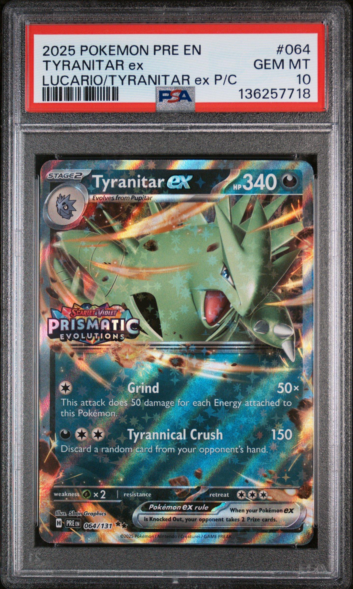 2025 Pokemon Pre En-prismatic Evolutions 064 Tyranitar Ex Lucario Ex &  Tyranitar Ex Premium Collection PSA 10