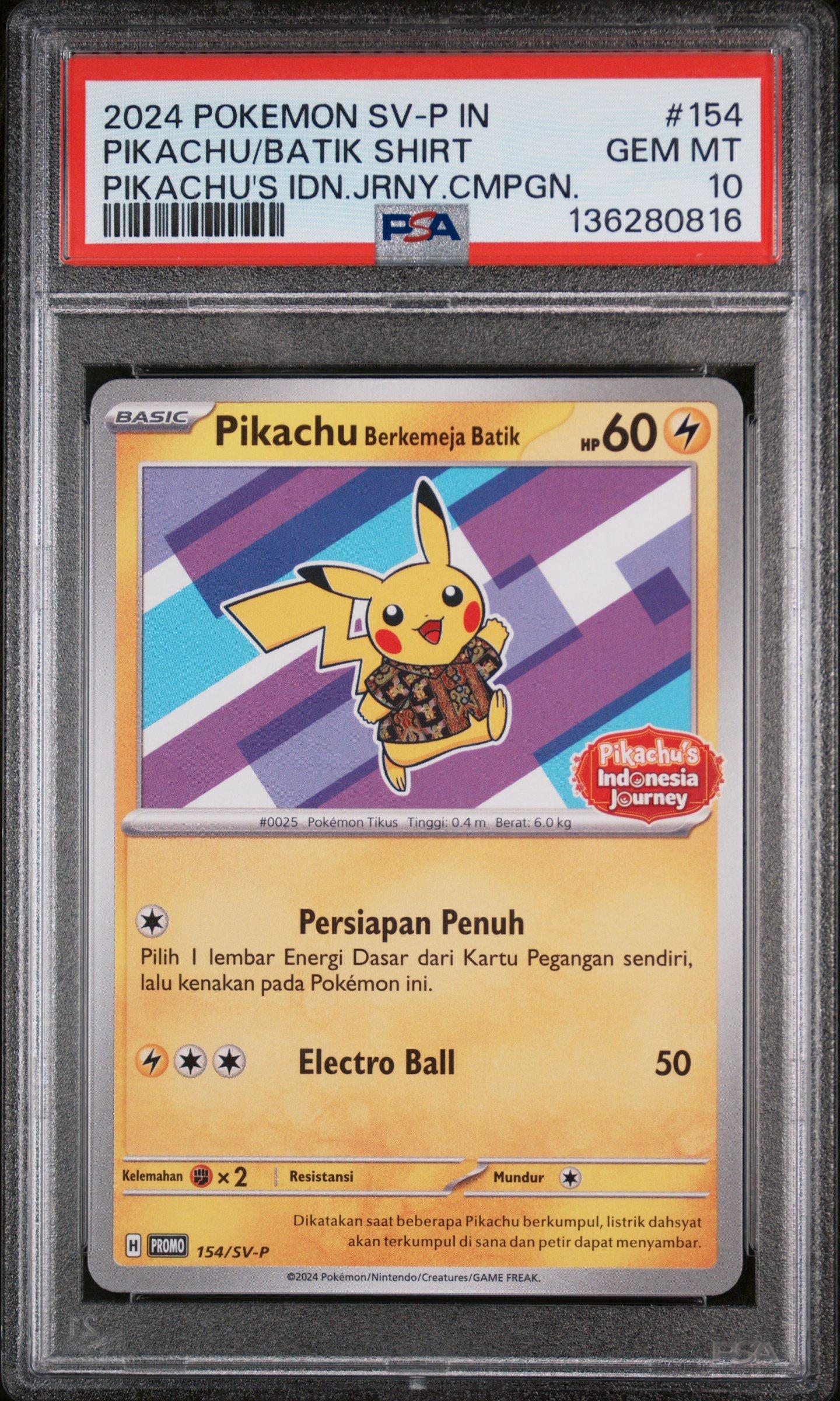 2024 Pokemon Indonesian Sv-p Promo 154 Pikachu In Batik Shirt