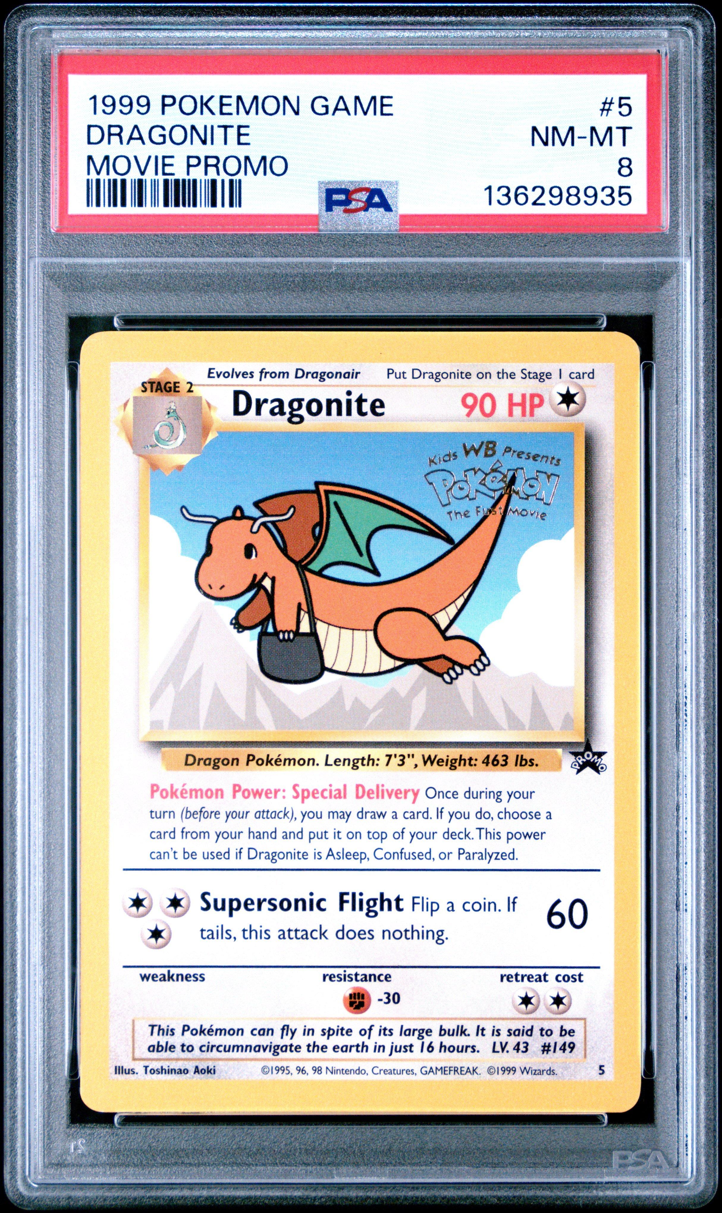 1999 Pokemon Game Movie 5 Dragonite Movie Promo PSA 8 Graded Card