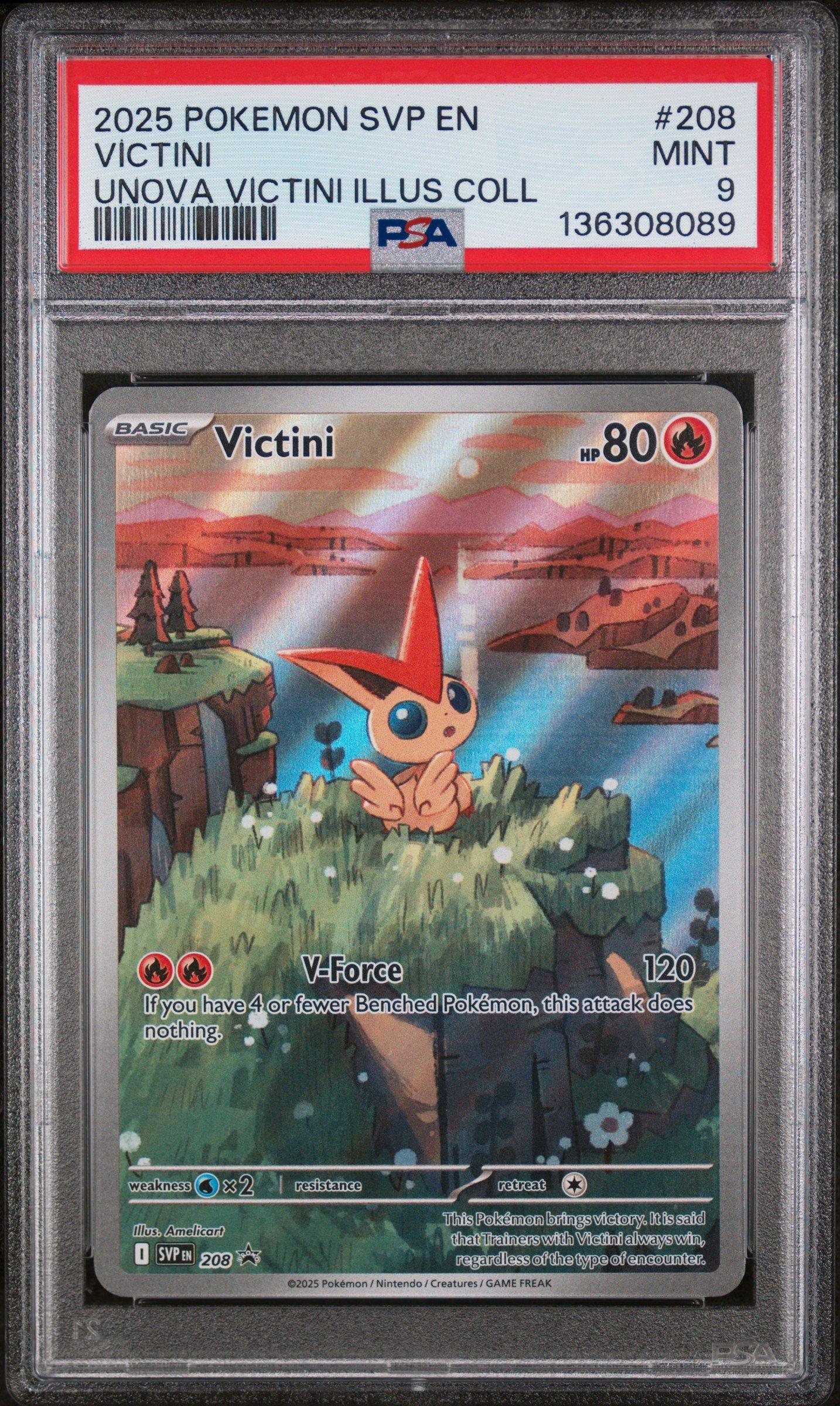pokémon trading card game: unova victini illustration collection 2025 Pokemon Svp En-sv Black Star Promo 208 Victini Unova Victini  Illustration Collection PSA 9 Graded Card