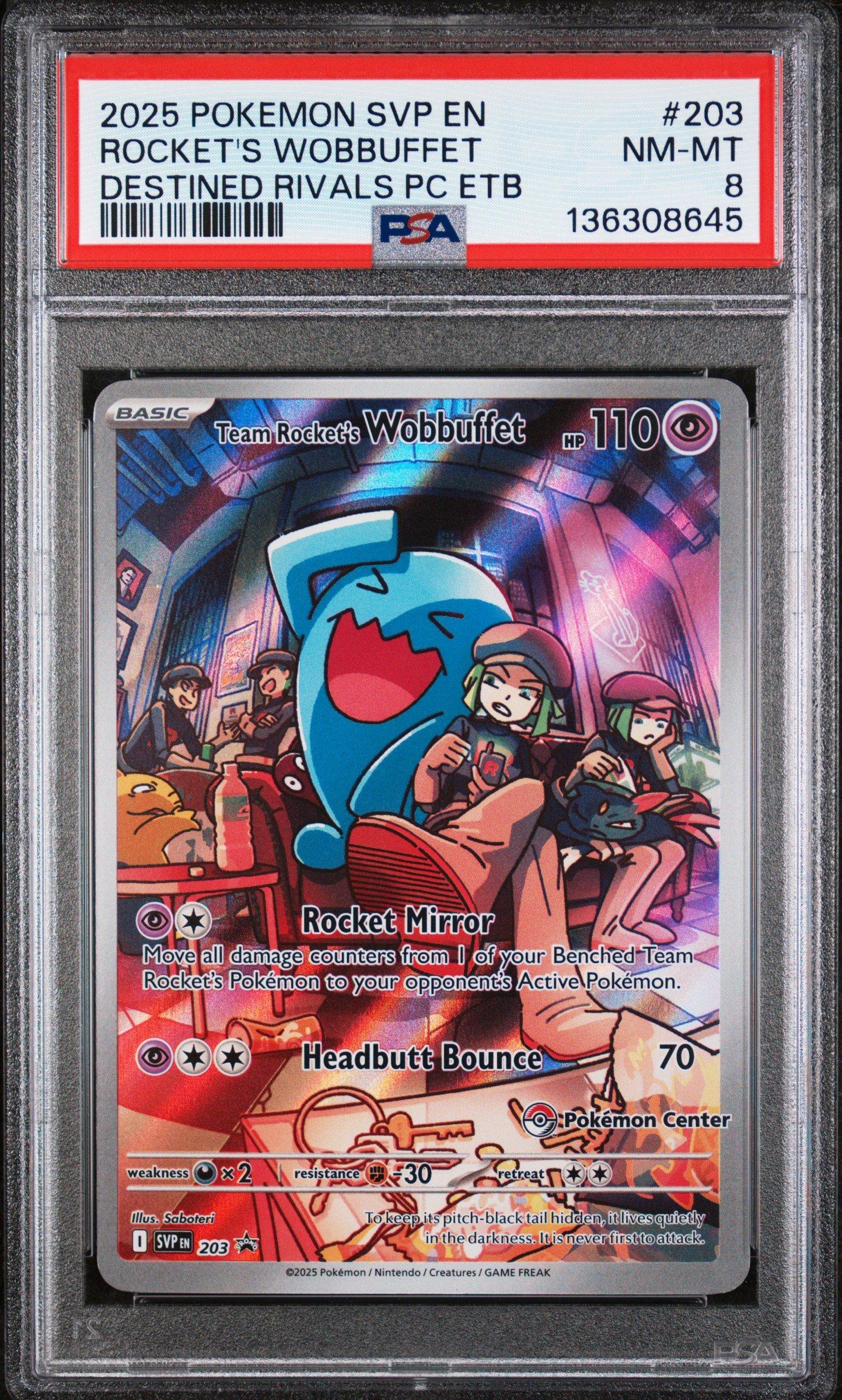 2025 Pokemon Svp En-sv Black Star Promo 203 Team Rocket's Wobbuffet Destined Rivals Pokemon Center Elite Trainer Box PSA