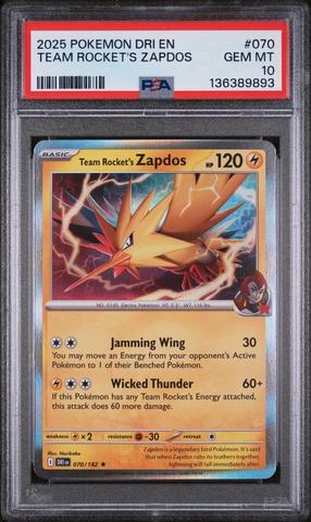 2025 Pokemon Dri En-destined Rivals 070 Team Rocket's Zapdos PSA