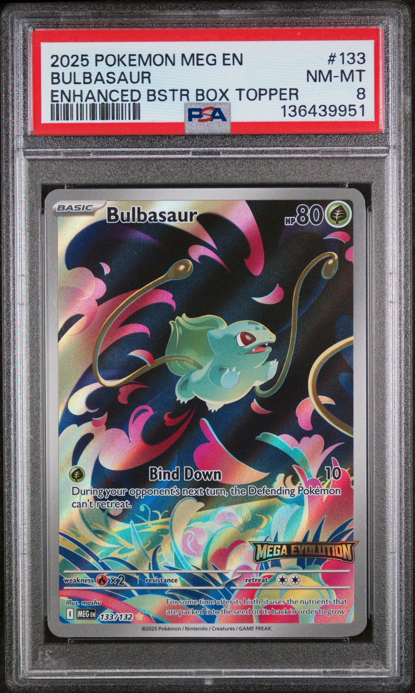 2025 Pokemon Meg En-mega Evolution 133 Bulbasaur Enhanced Booster Box  Topper PSA 8 Graded Card | GameStop