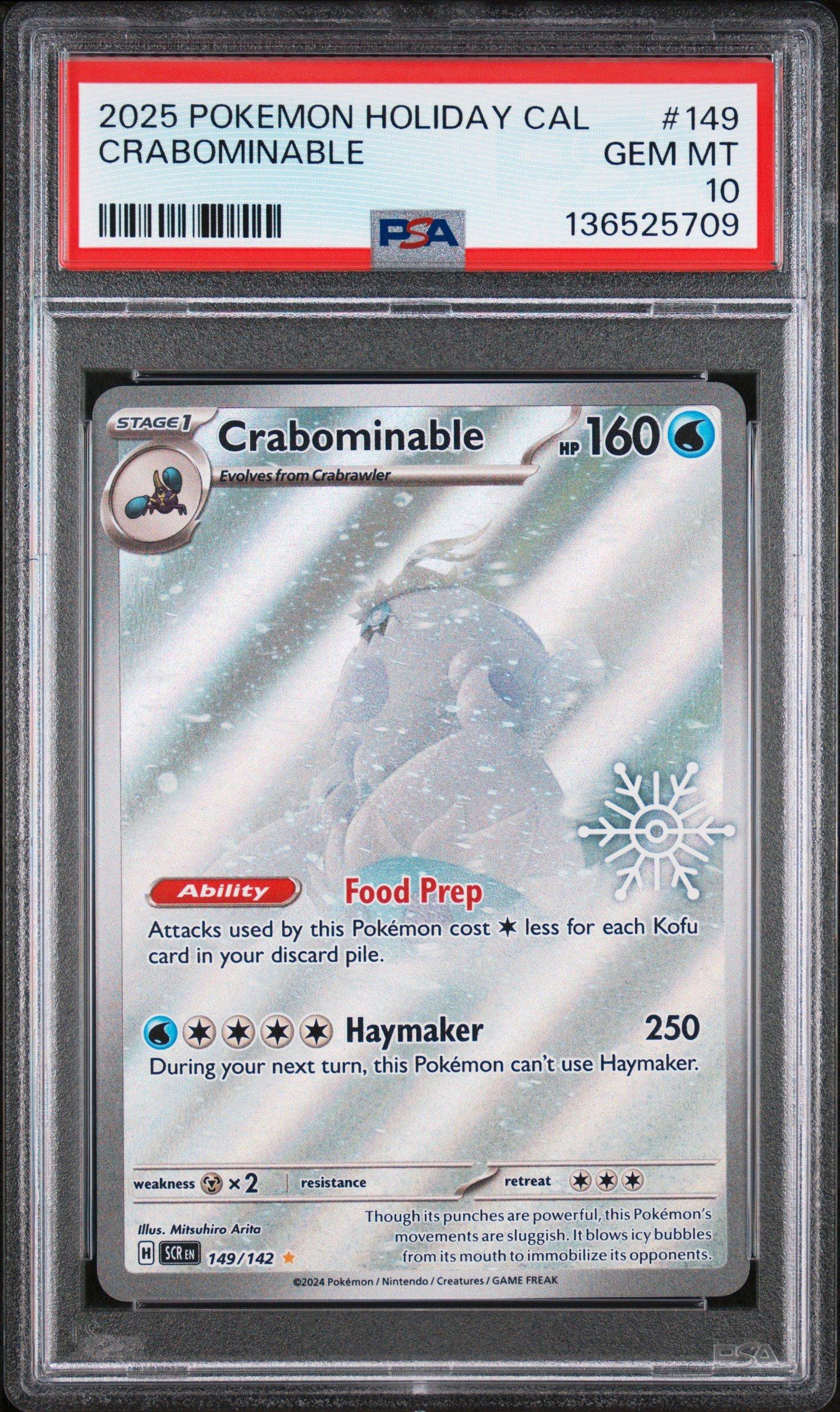 2025 Pokemon Holiday Calendar 149 Crabominable PSA 10 Graded Card