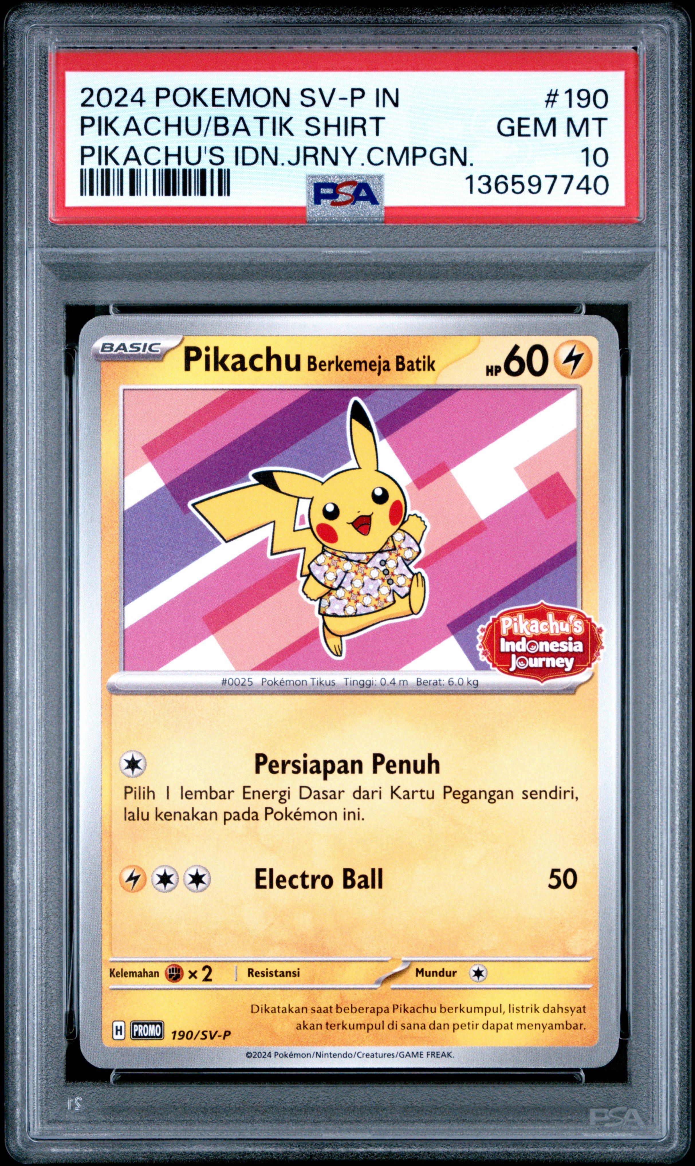 2024 Pokemon Indonesian Sv-p Promo 190 Pikachu In Batik Shirt