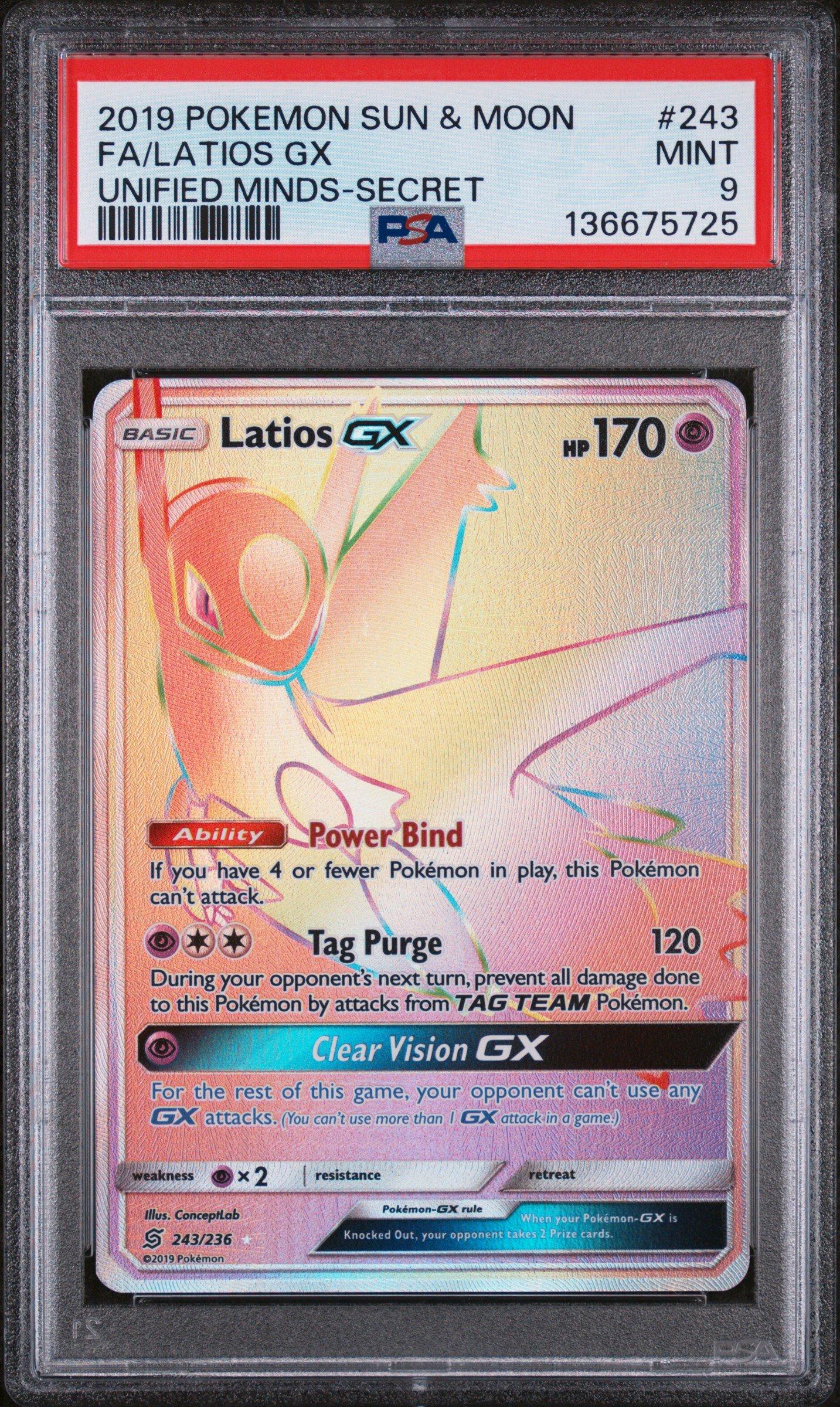2019 Pokemon Sun & Moon Unified Minds 243 Full Art/latios Gx Secret PSA 9
