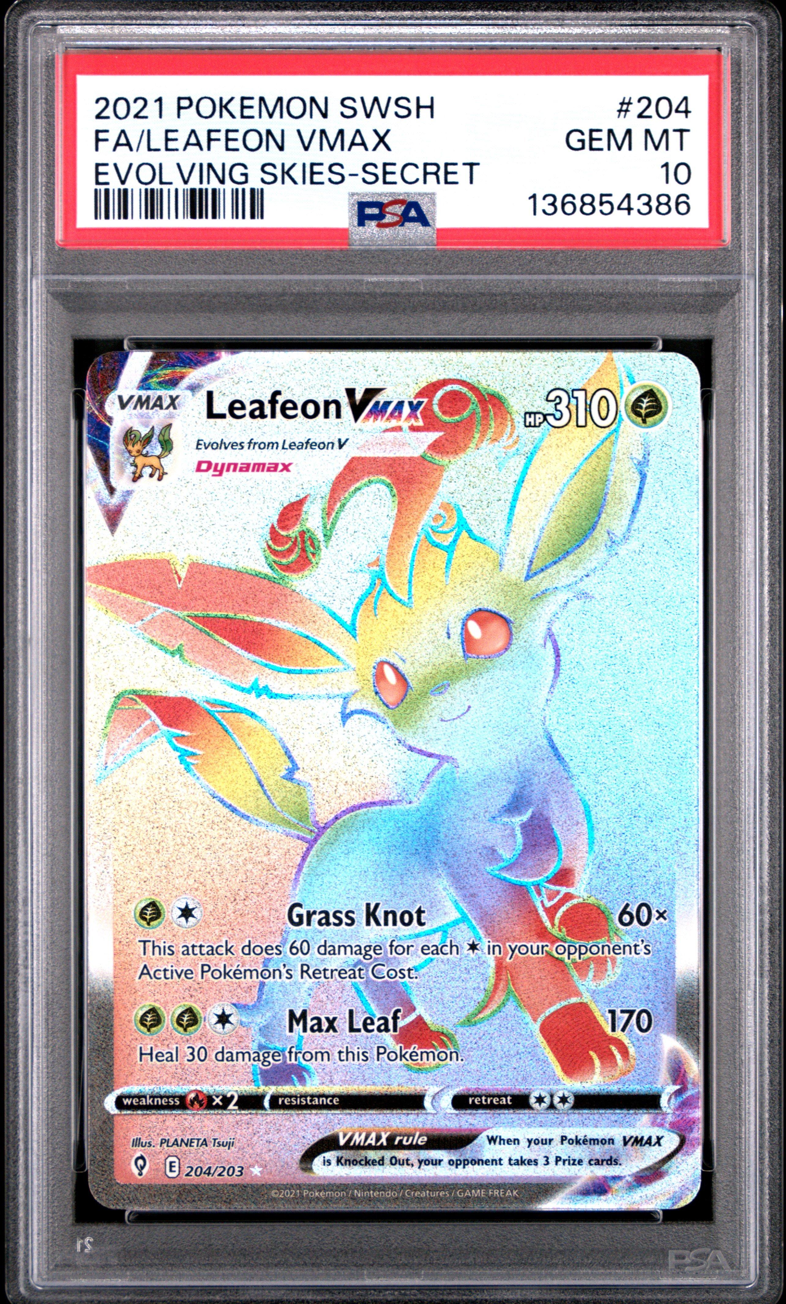 leafeon pokemon card vmax 2021 Sword & Shield Evolving Skies 204 Full Art/leafeon Secret PSA 10 Graded Preserved in a tamper Leafeon VMAX 205/203 🍃 -