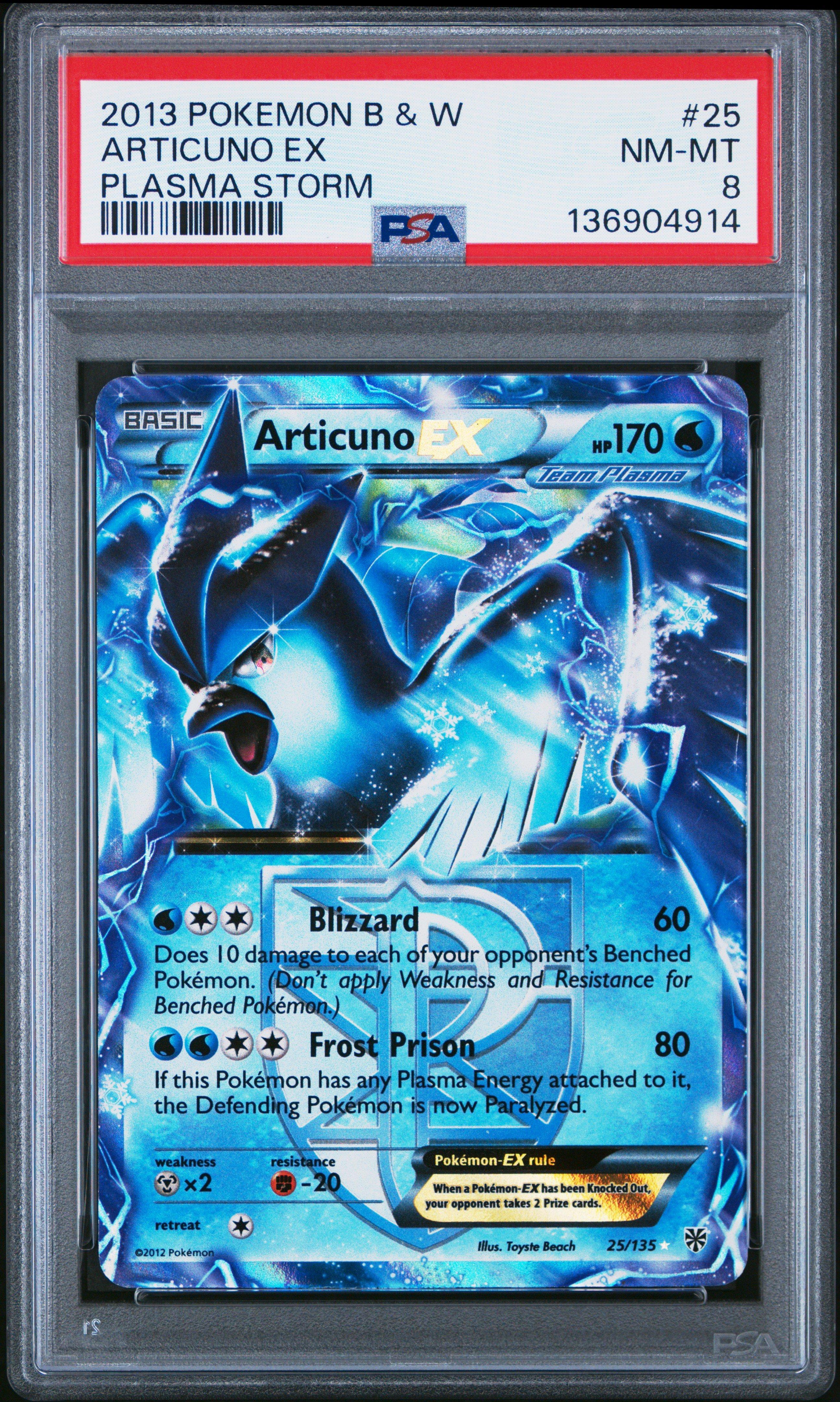 2013 Pokemon Black & White Plasma Storm 25 Articuno Ex PSA 8