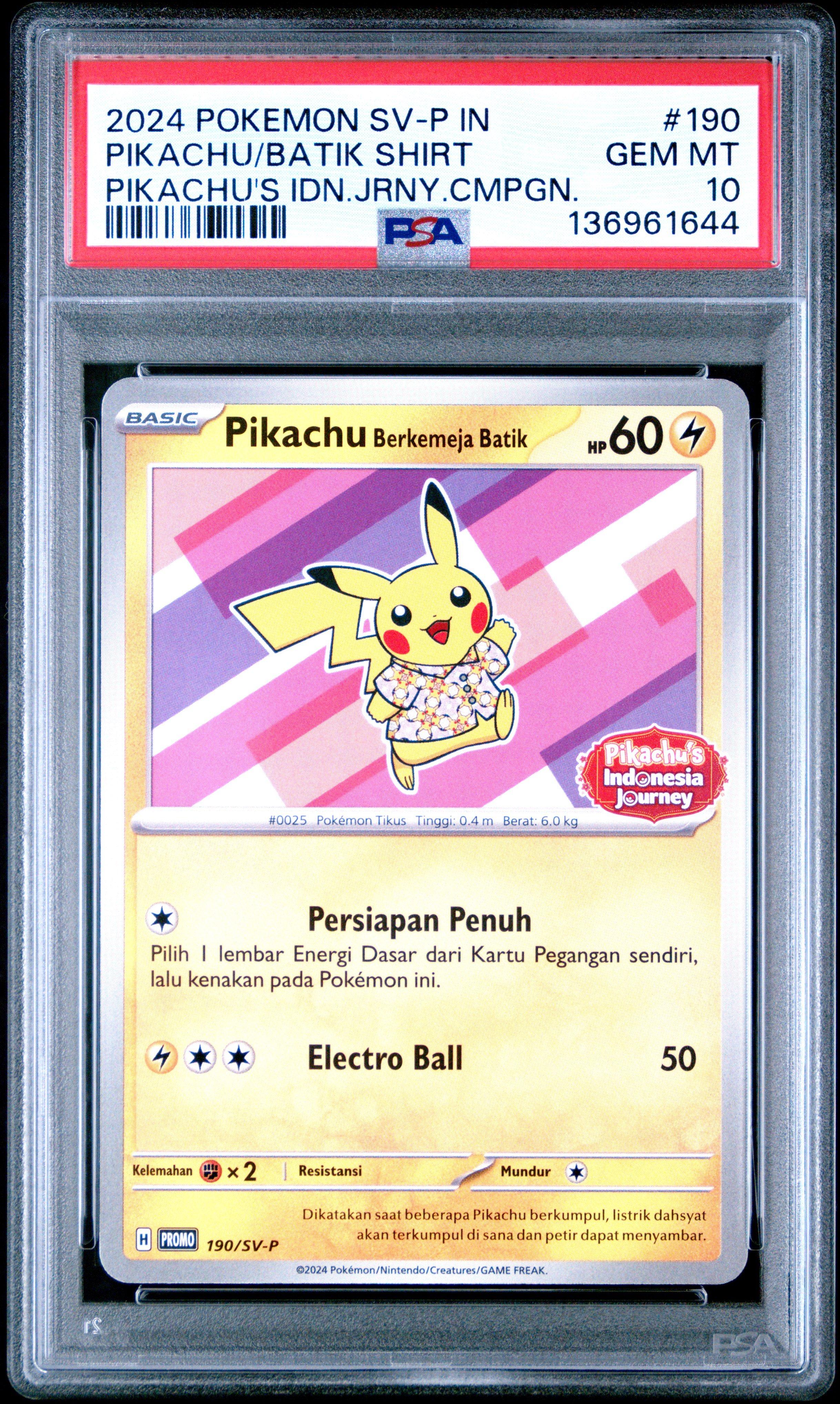 2024 Pokemon Indonesian Sv-p Promo 190 Pikachu In Batik Shirt