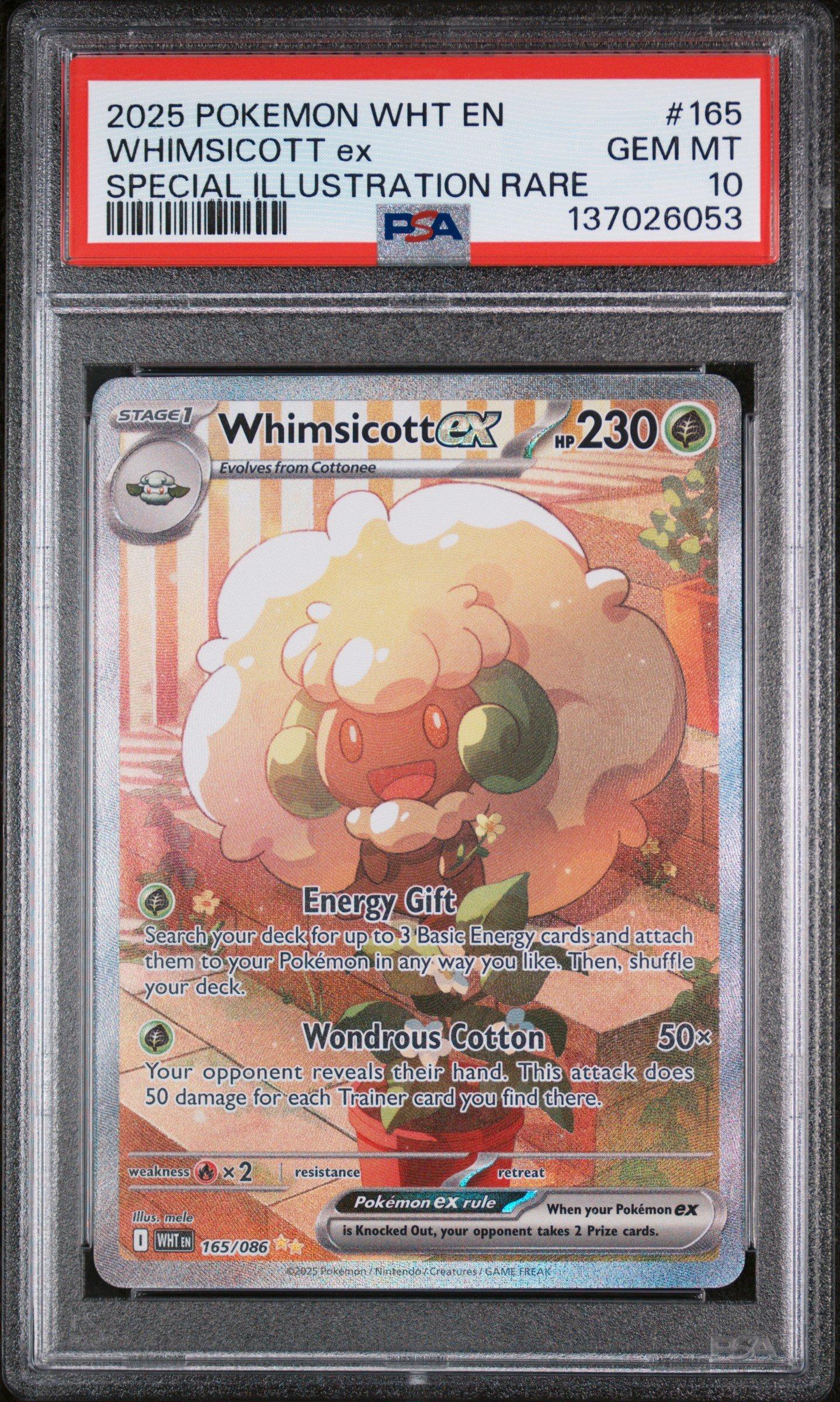 pokemon whimsicott card (12) Emerging Powers (Dont apply Weakness and Resistance for Benched Pokémon.) (You cant use more than 1 VSTAR Power in a game.) Weakness Metal ×2 Resistance None None Retreat Cost Whimsicott EX #165 EXTENDED ART