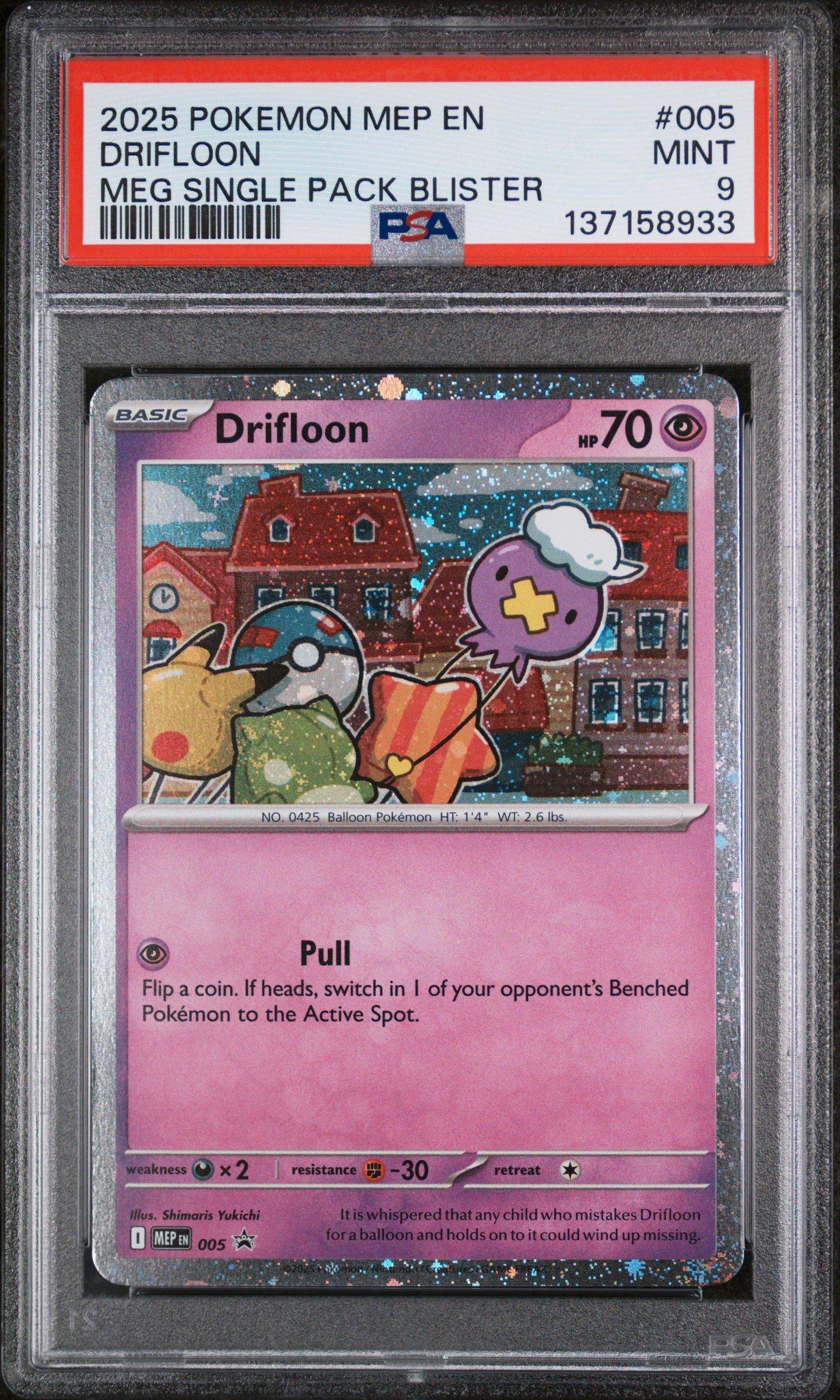 2025 Pokemon Mep En-me Black Star Promo 005 Drifloon Mega Evolution Single Pack Blister PSA