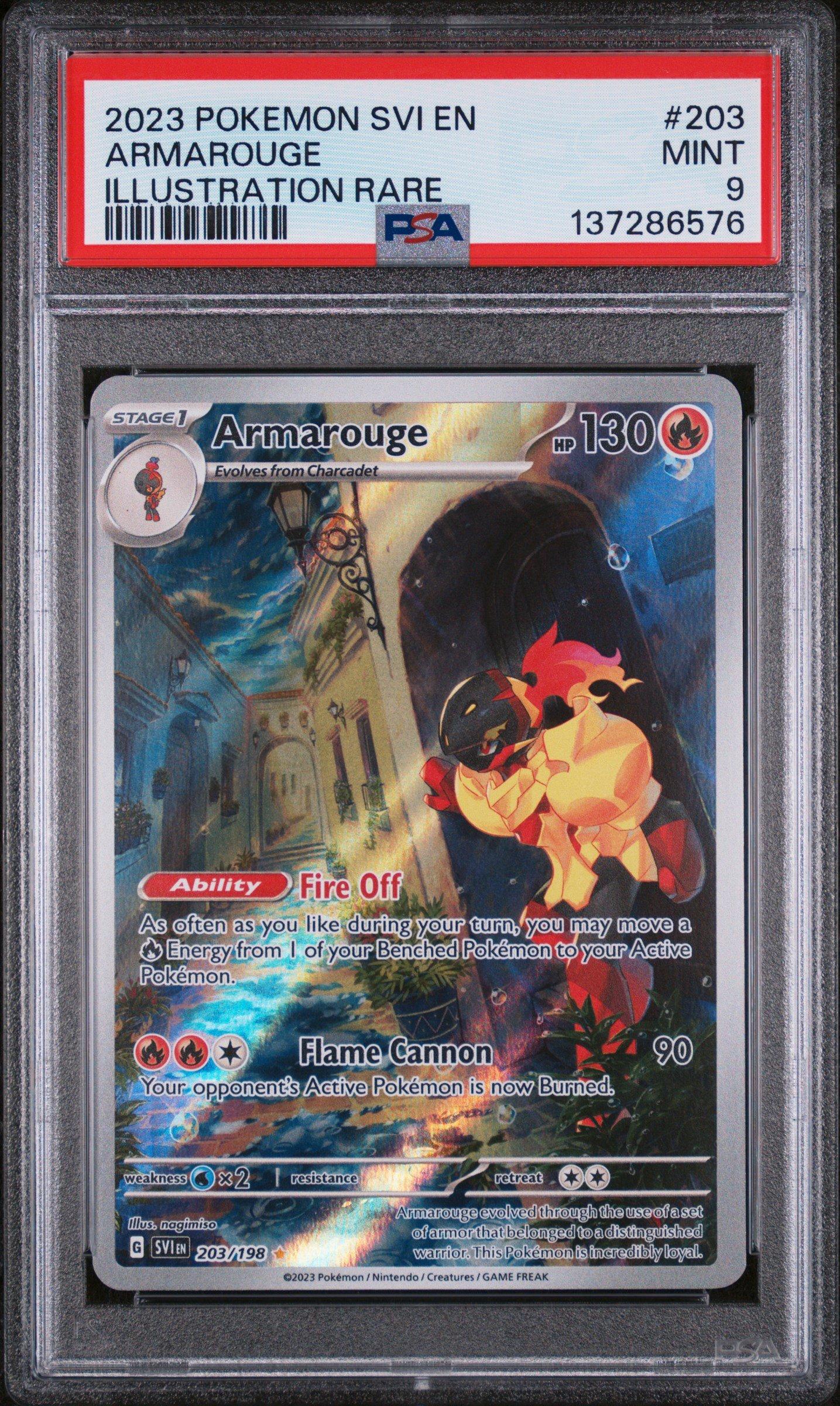 armarouge pokemon cards 2023 Svi En-scarlet & Violet 203 Illustration Rare PSA 9 Graded Card this Pokemon ex can up its defensive or offensive capabilities as it scorches its way through battles Armarouge - 086/084 - ME05: