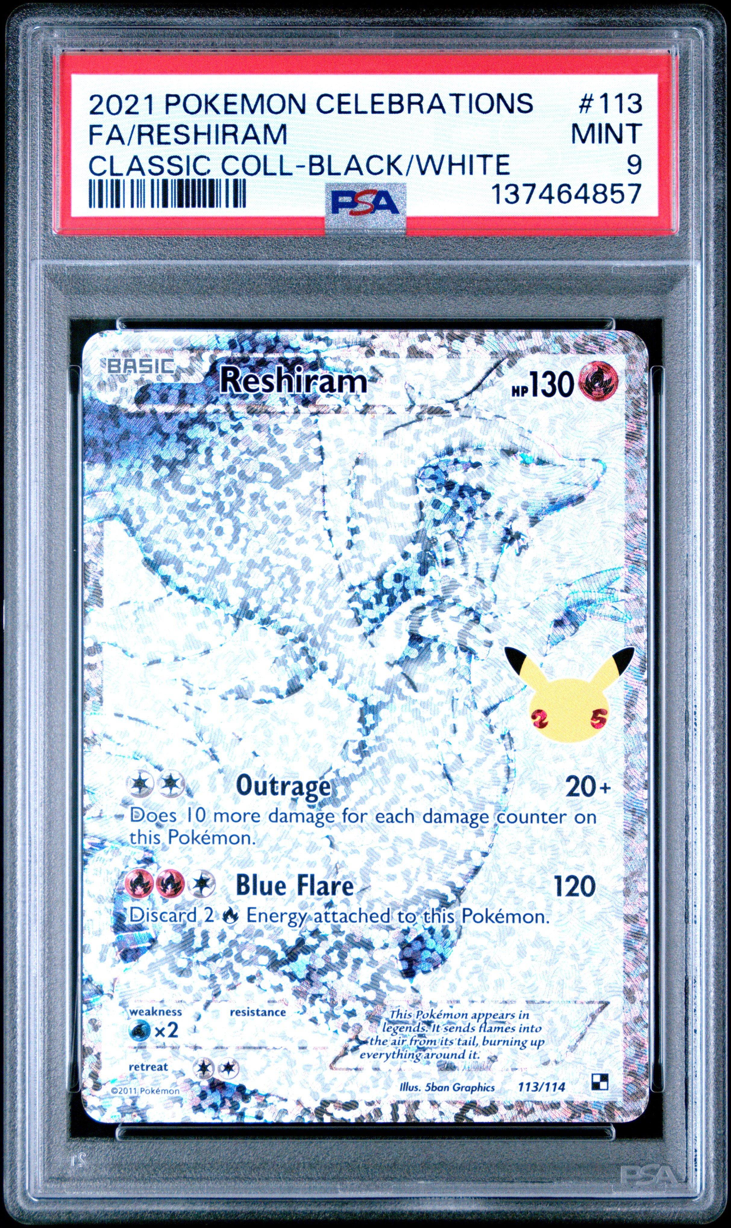 2021 reshiram pokemon card 2021 Pokemon Celebrations Classic Collection 113 Full Art/reshiram PSA 9  Graded Card