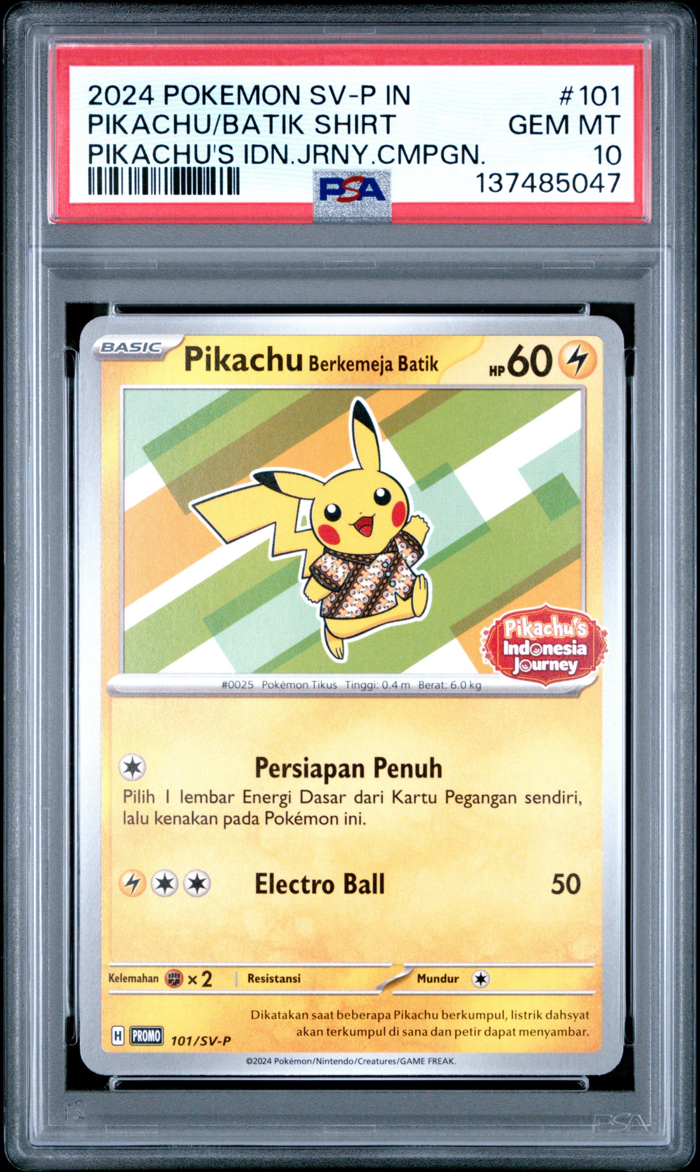 2024 Pokemon Indonesian Sv-p Promo 101 Pikachu In Batik Shirt