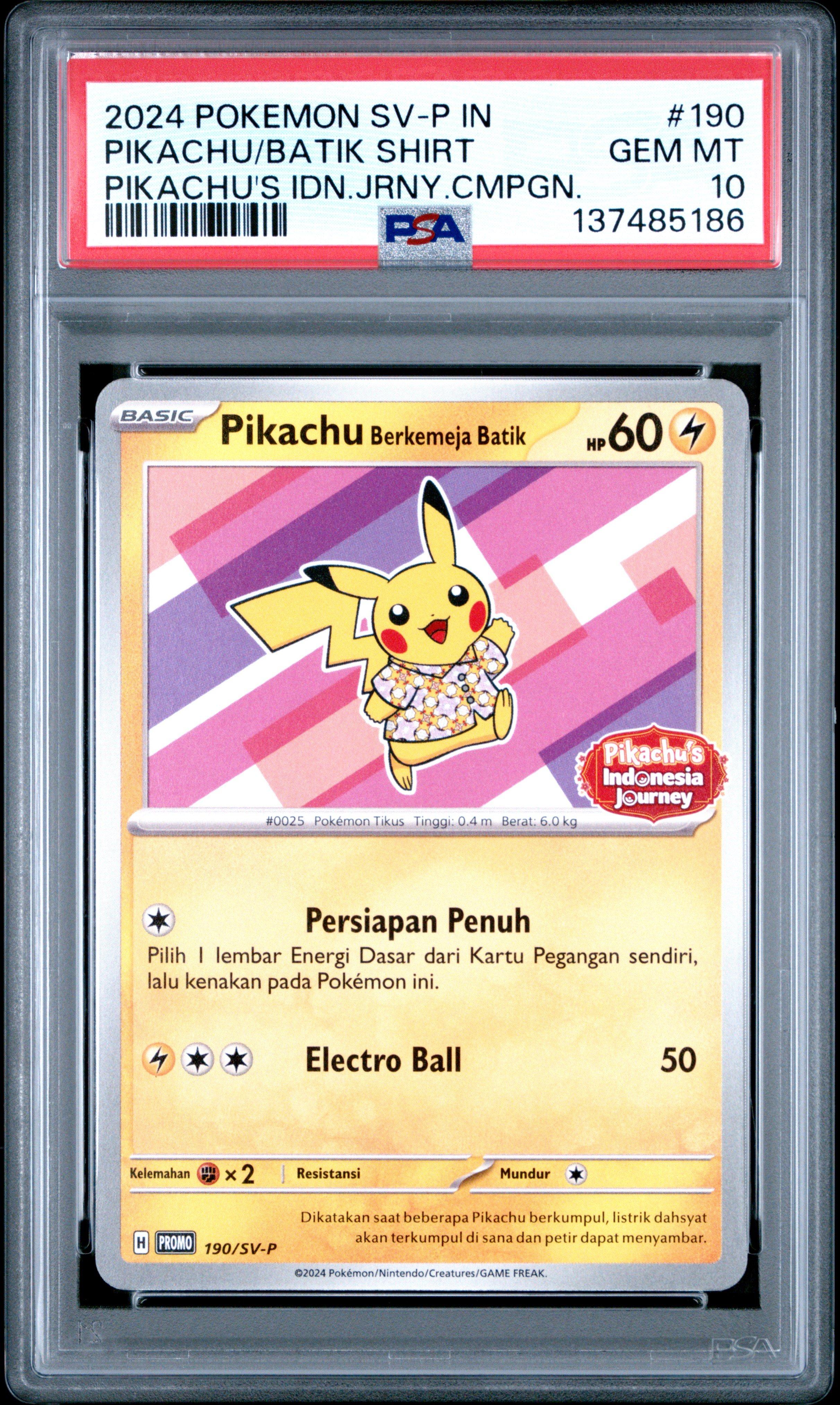2024 Pokemon Indonesian Sv-p Promo 190 Pikachu In Batik Shirt 