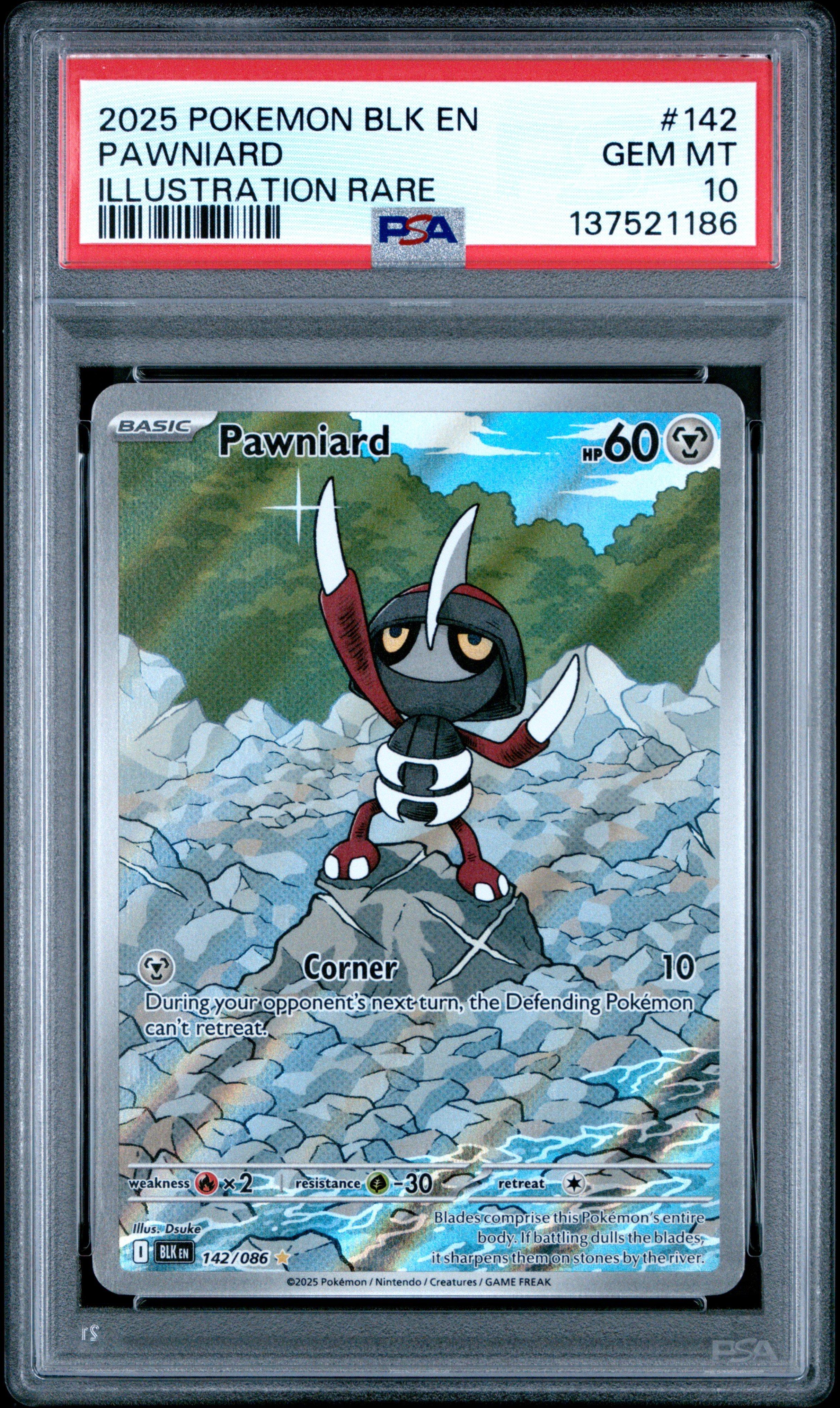 2025 Pokemon Blk En-black Bolt 142 Pawniard Illustration Rare PSA